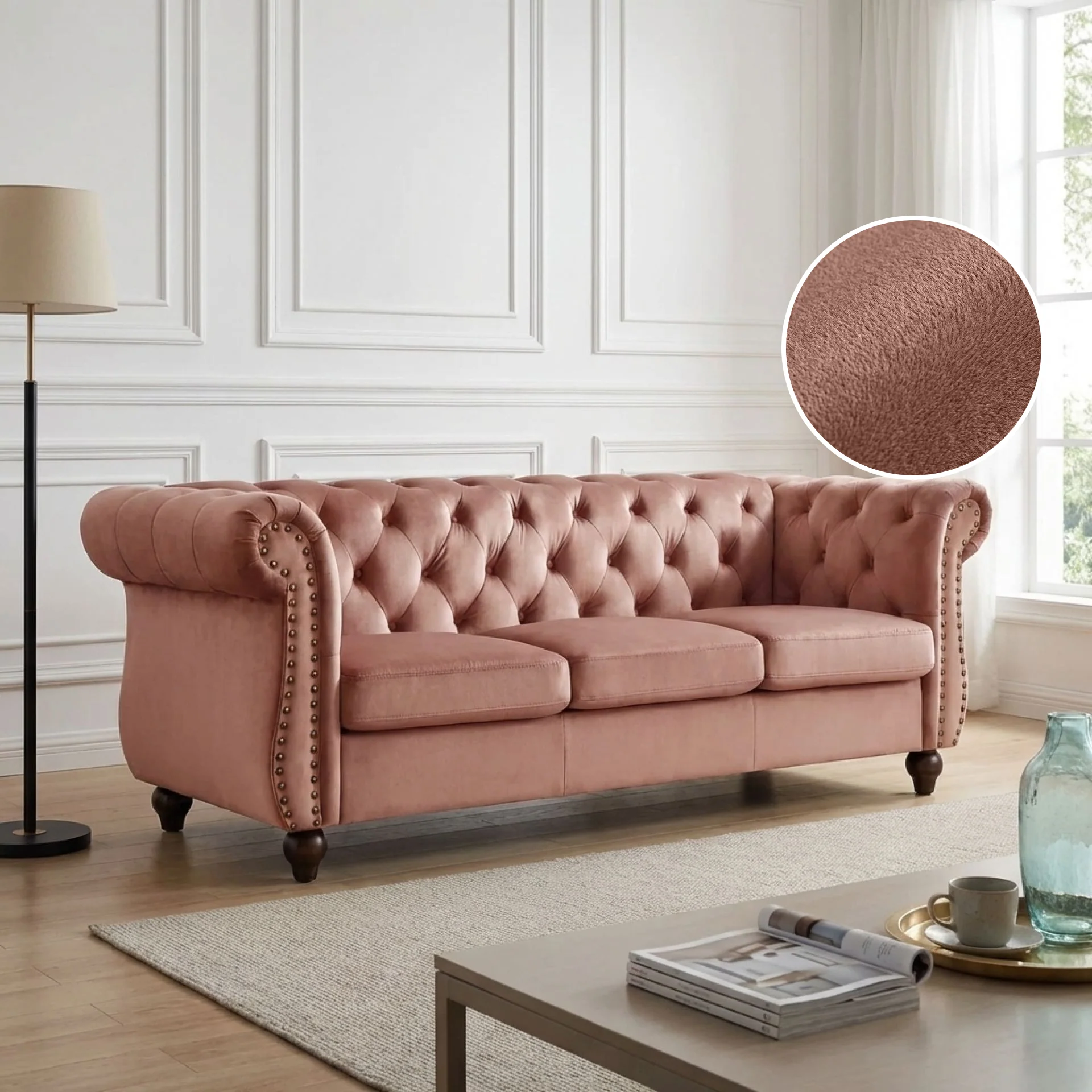 Emily Velvet 3 Seater Sofa - Rose - Image 2