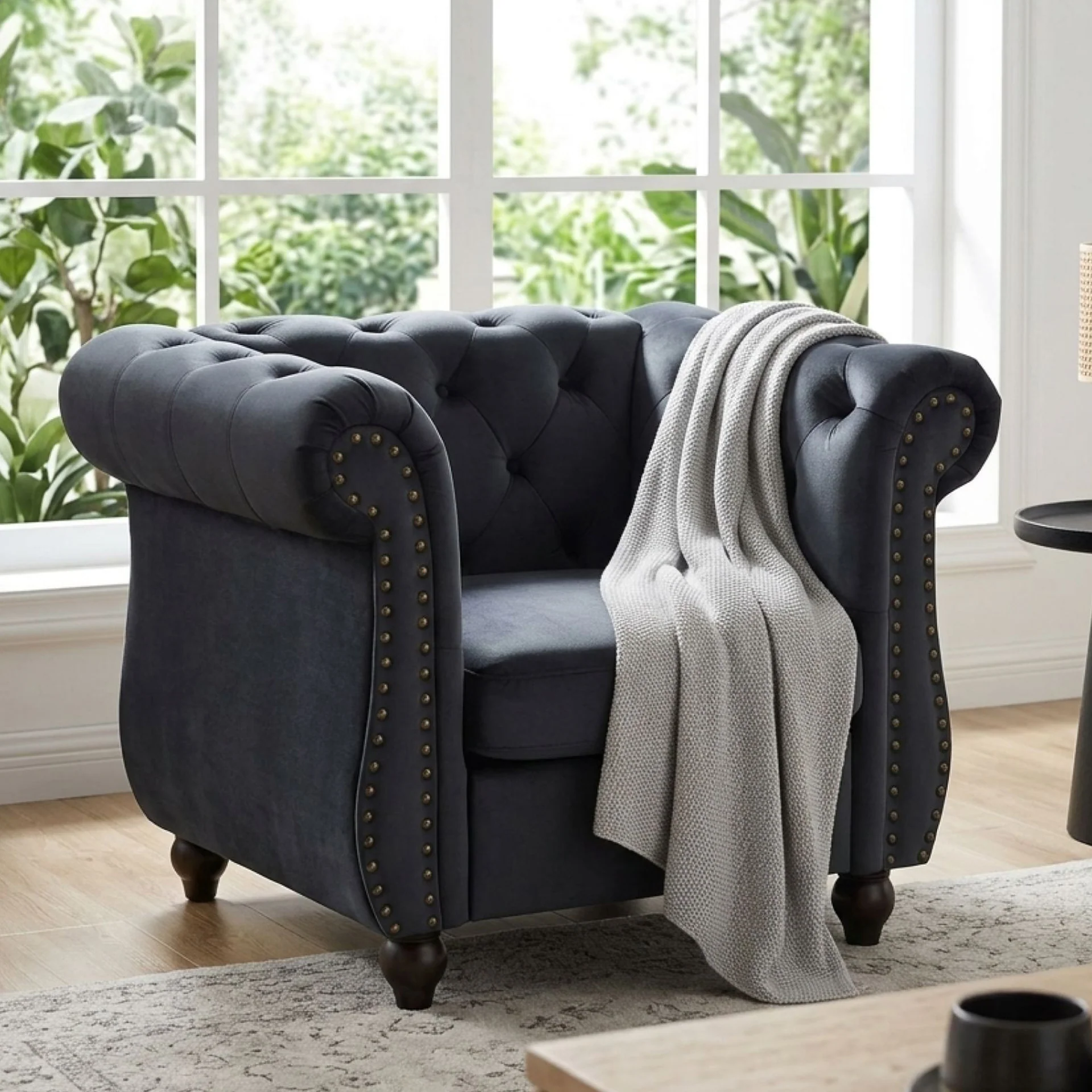Emily Velvet Occasional Chair - Black - Image 4