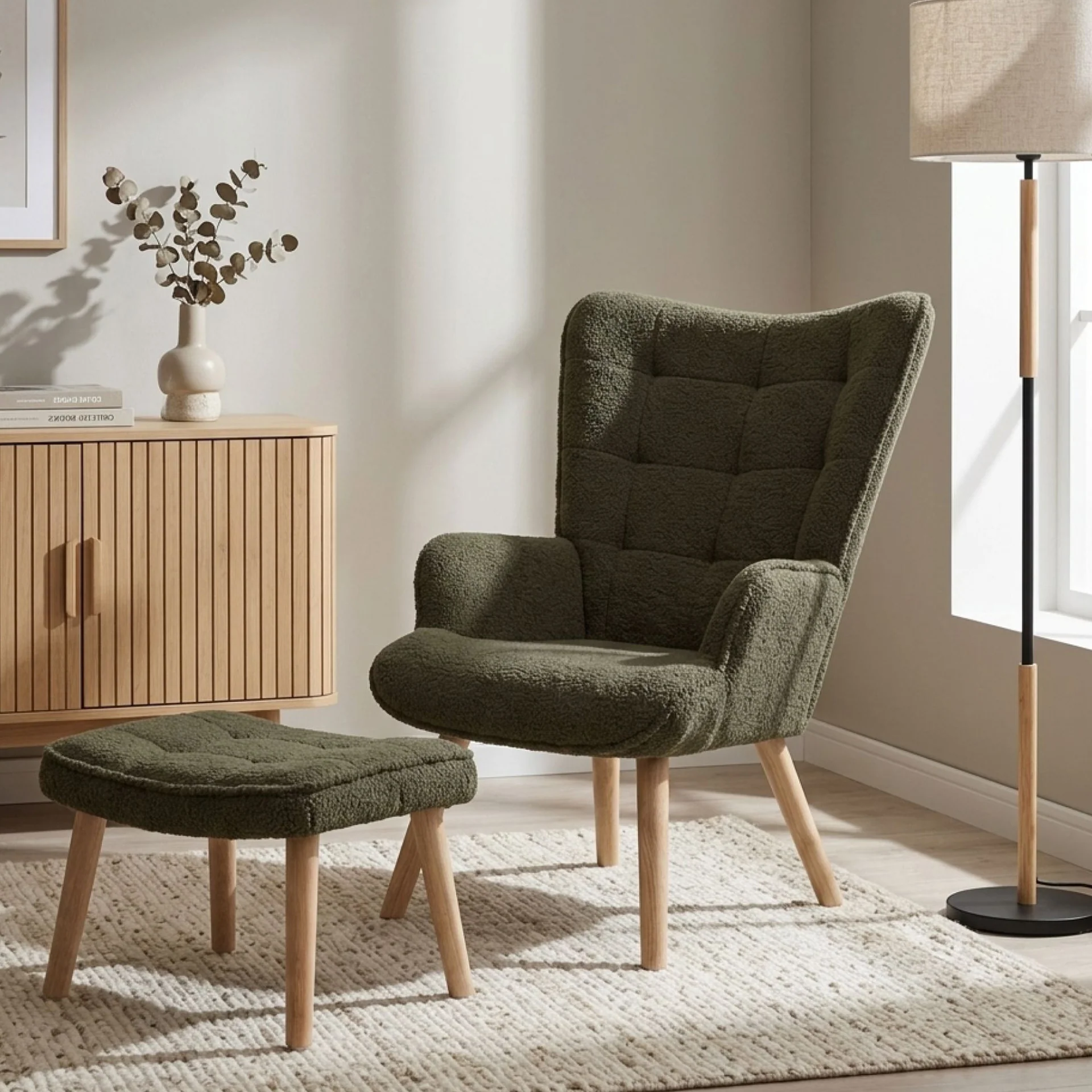 Emma Armchair with Ottoman - Dark Green - Image 3