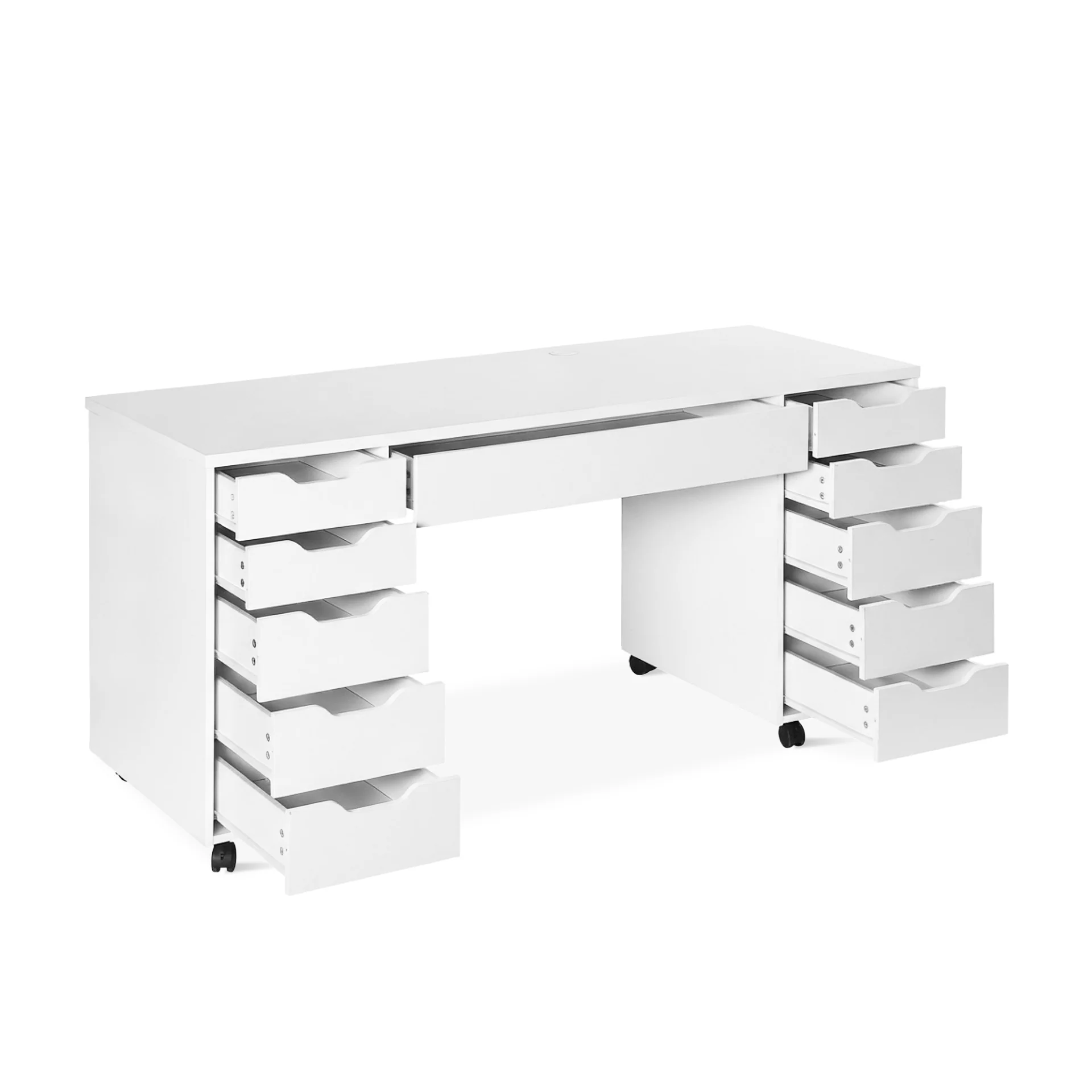 Ennova Rolling Computer Desk with Drawers - White - Image 10
