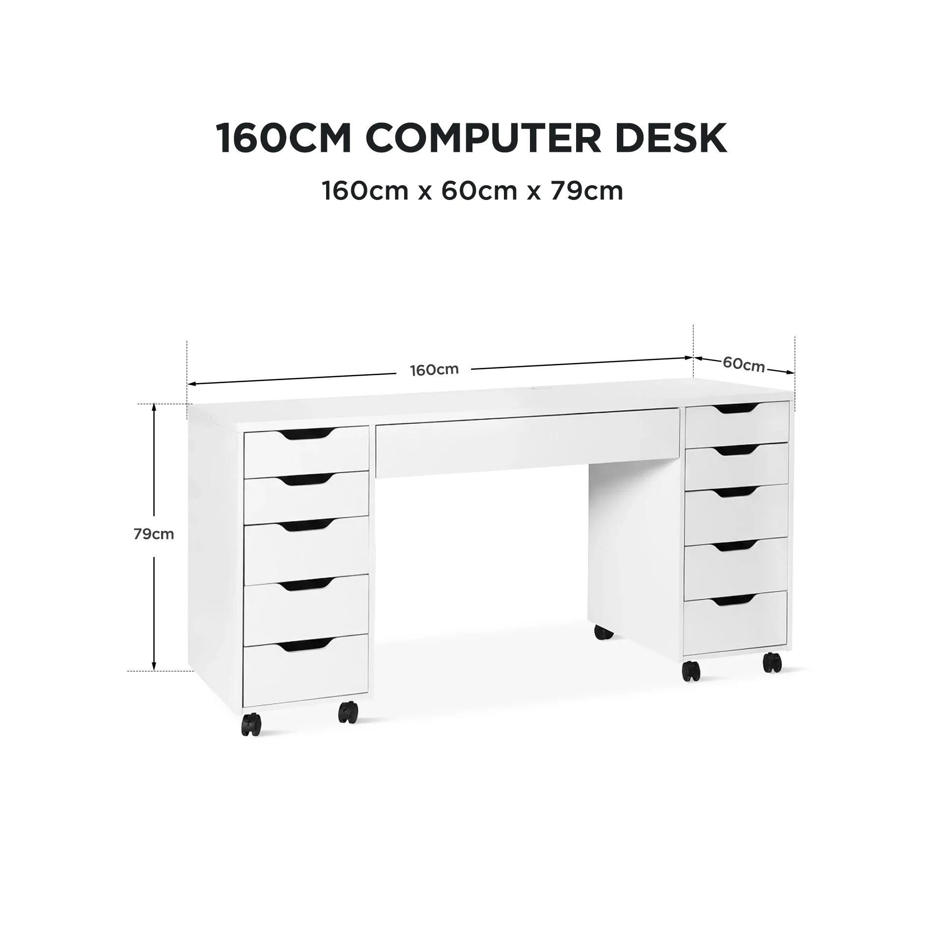 Ennova Rolling Computer Desk with Drawers - White - Image 3