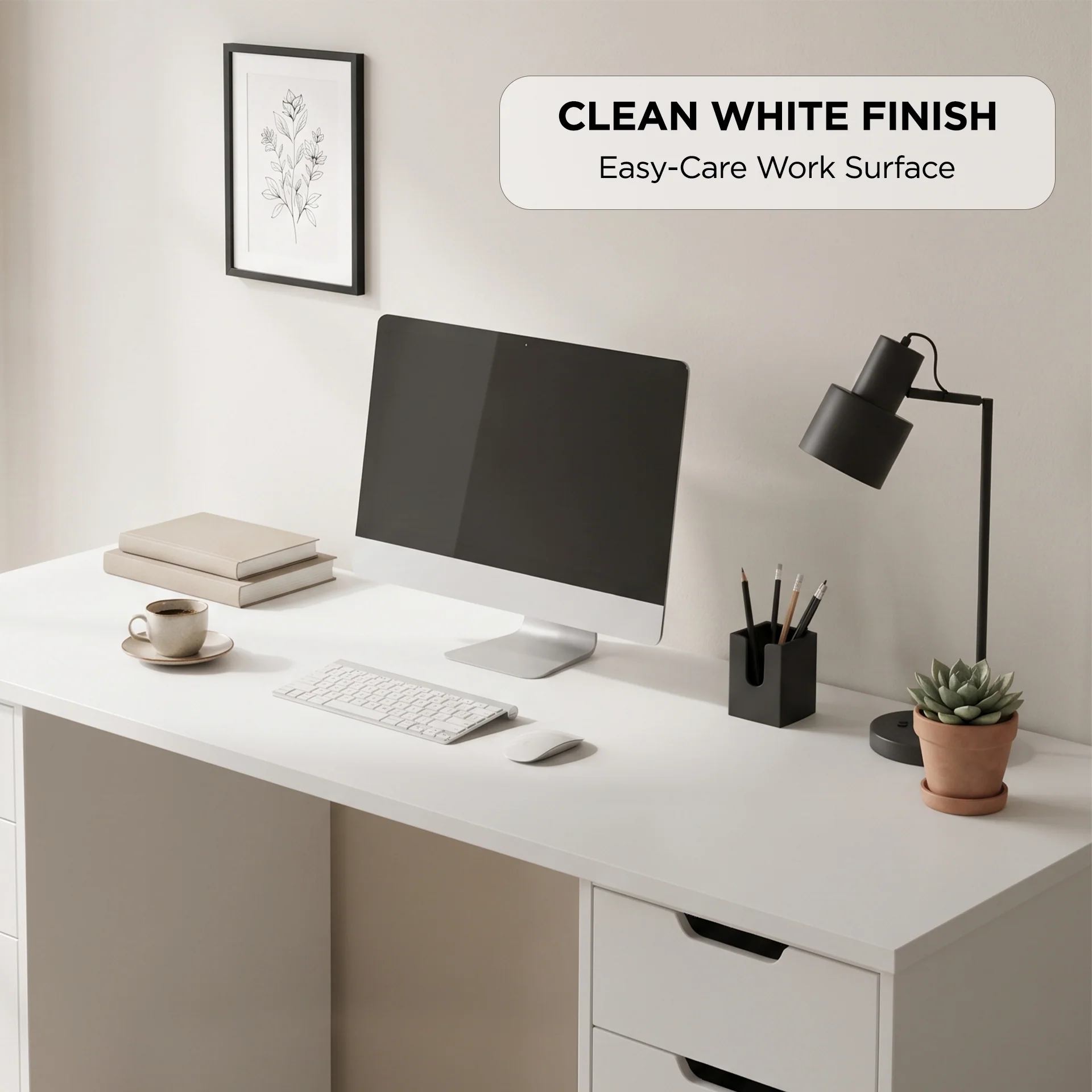 Ennova Rolling Computer Desk with Drawers - White - Image 5