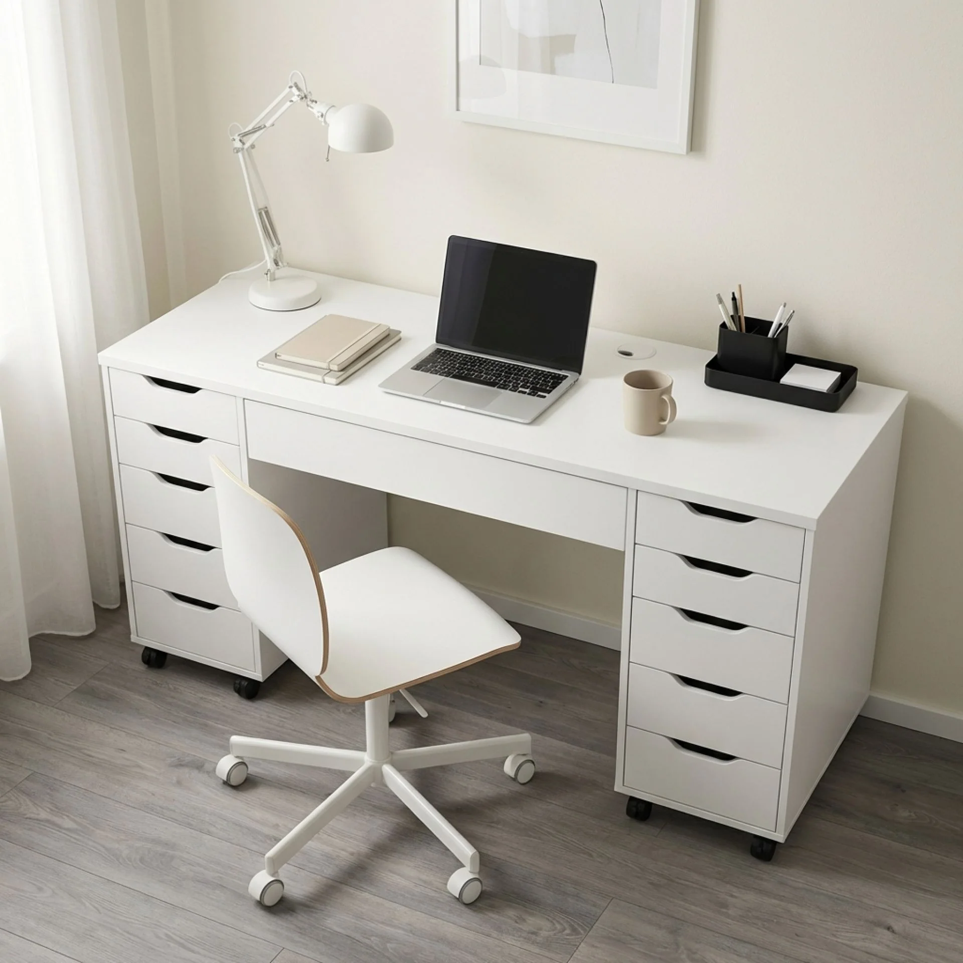 Ennova Rolling Computer Desk with Drawers - White - Image 8