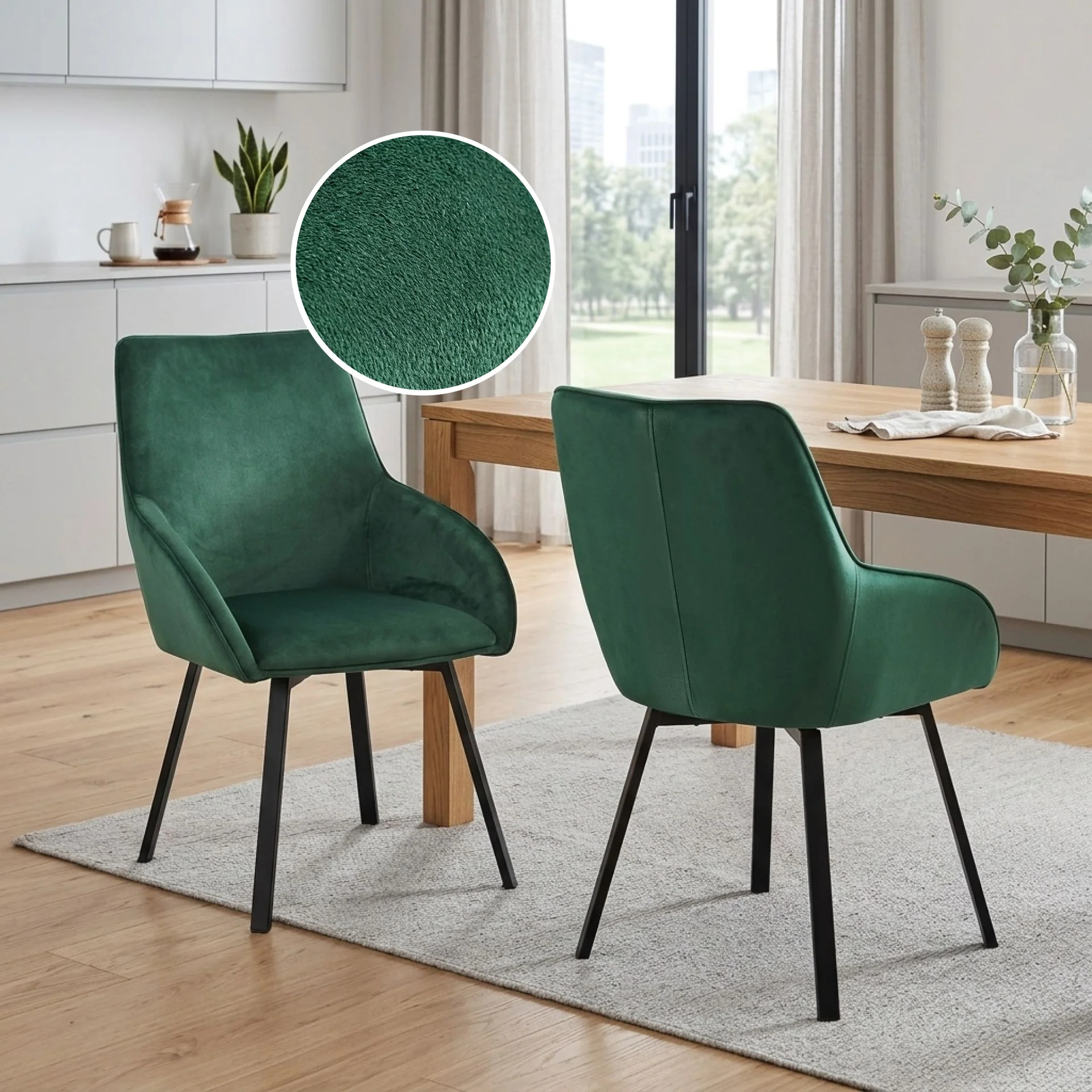 Everlow Swivel Velvet Dining Chair - Set of 2 - Green - Image 2