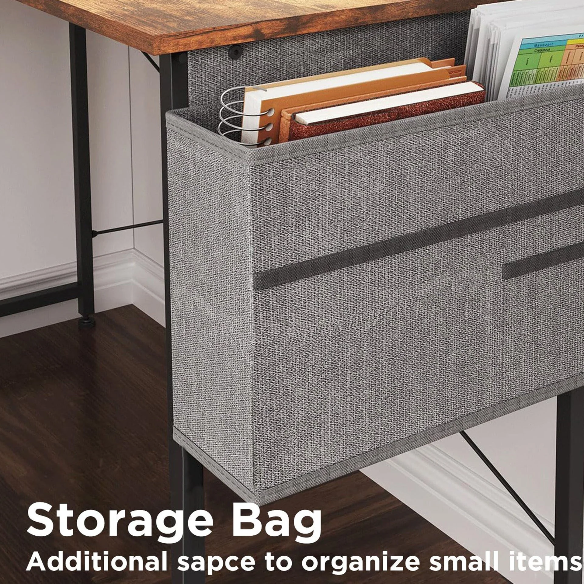 Felix Computer Corner Desk with Storage Bag - Rustic Brown - Image 8