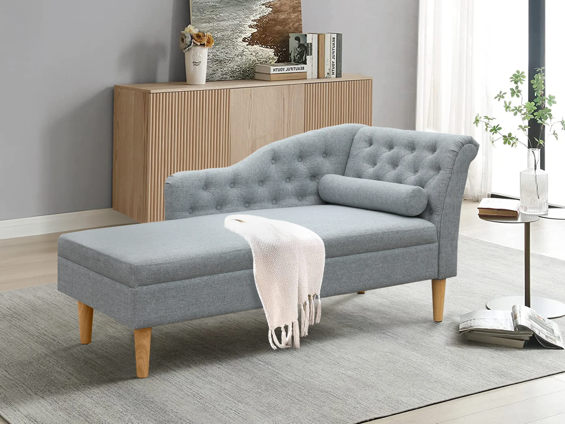 Florence Chaise Lounge Sofa - Grey - Image 4