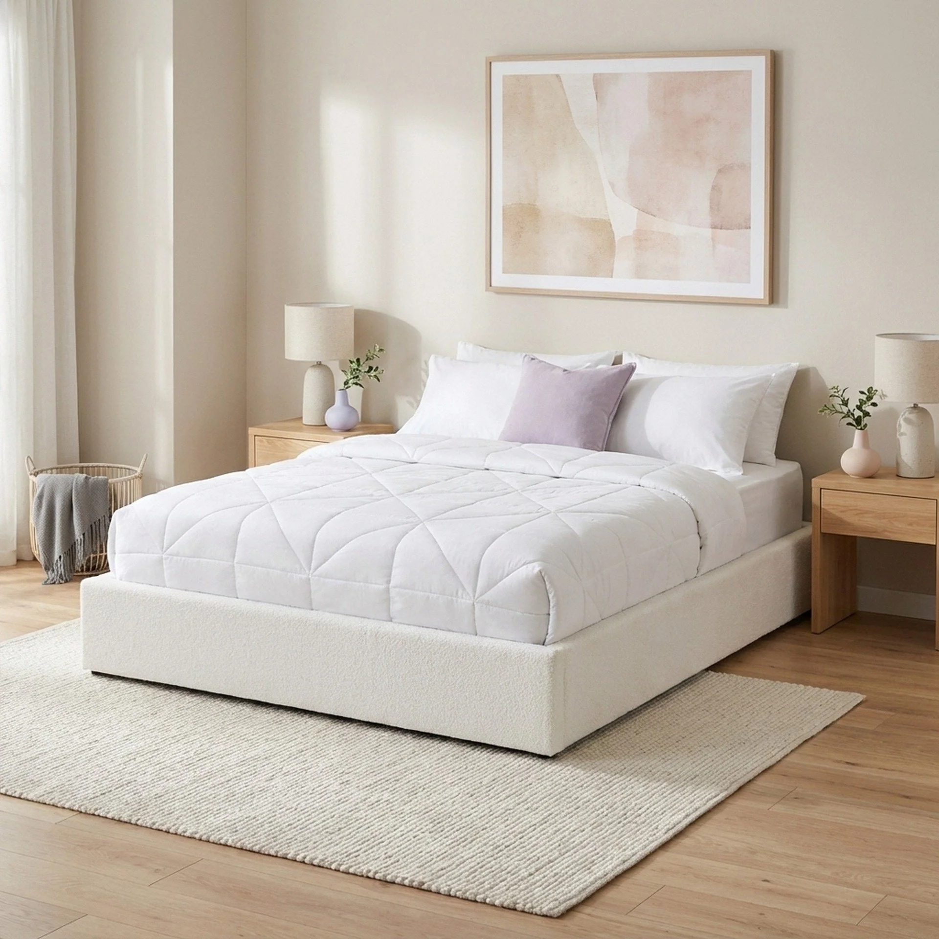 Fomo Boucle Queen Gas Lift Bed Frame - White - Image 4