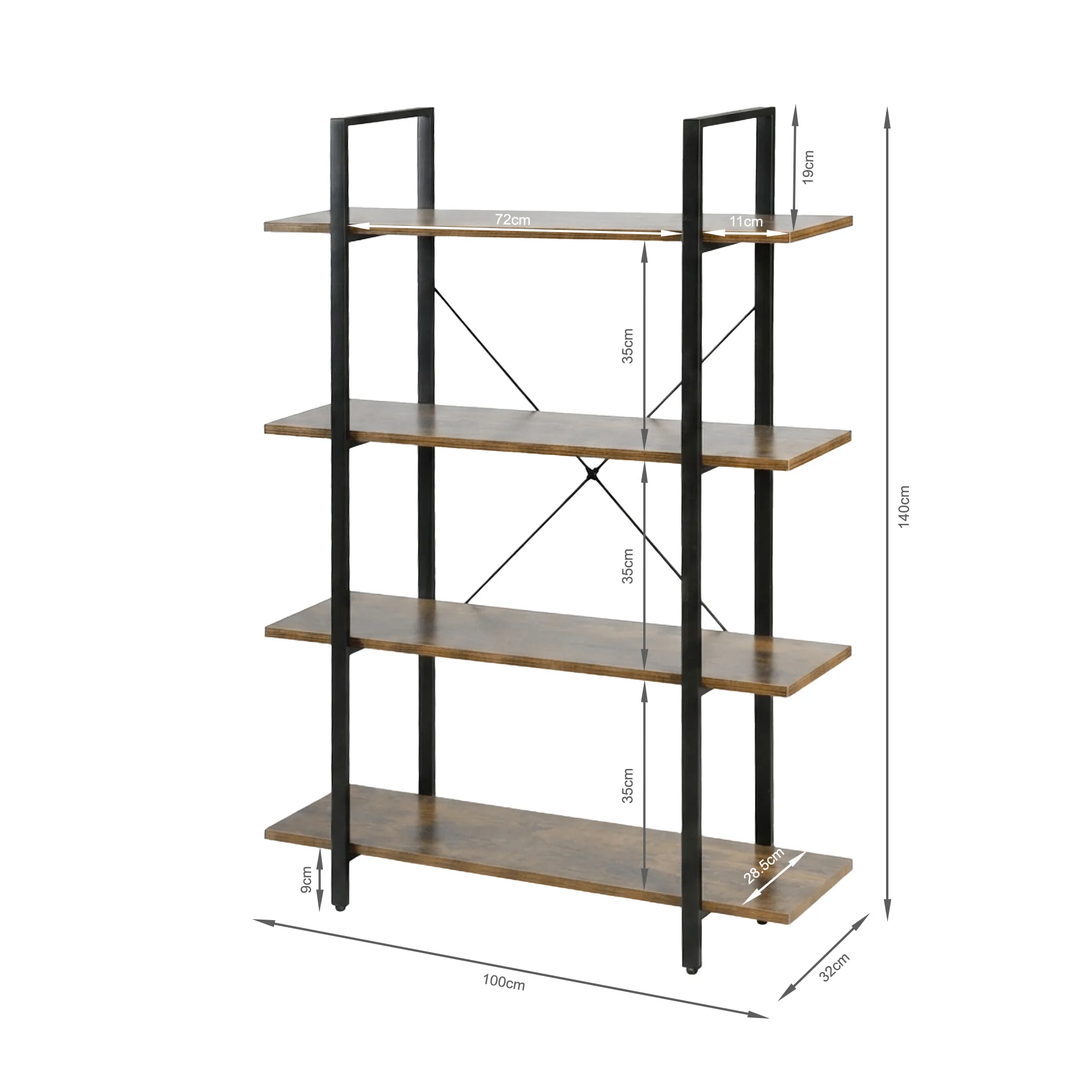 Forge 4-Tier Bookshelf - Rustic Brown - Image 12