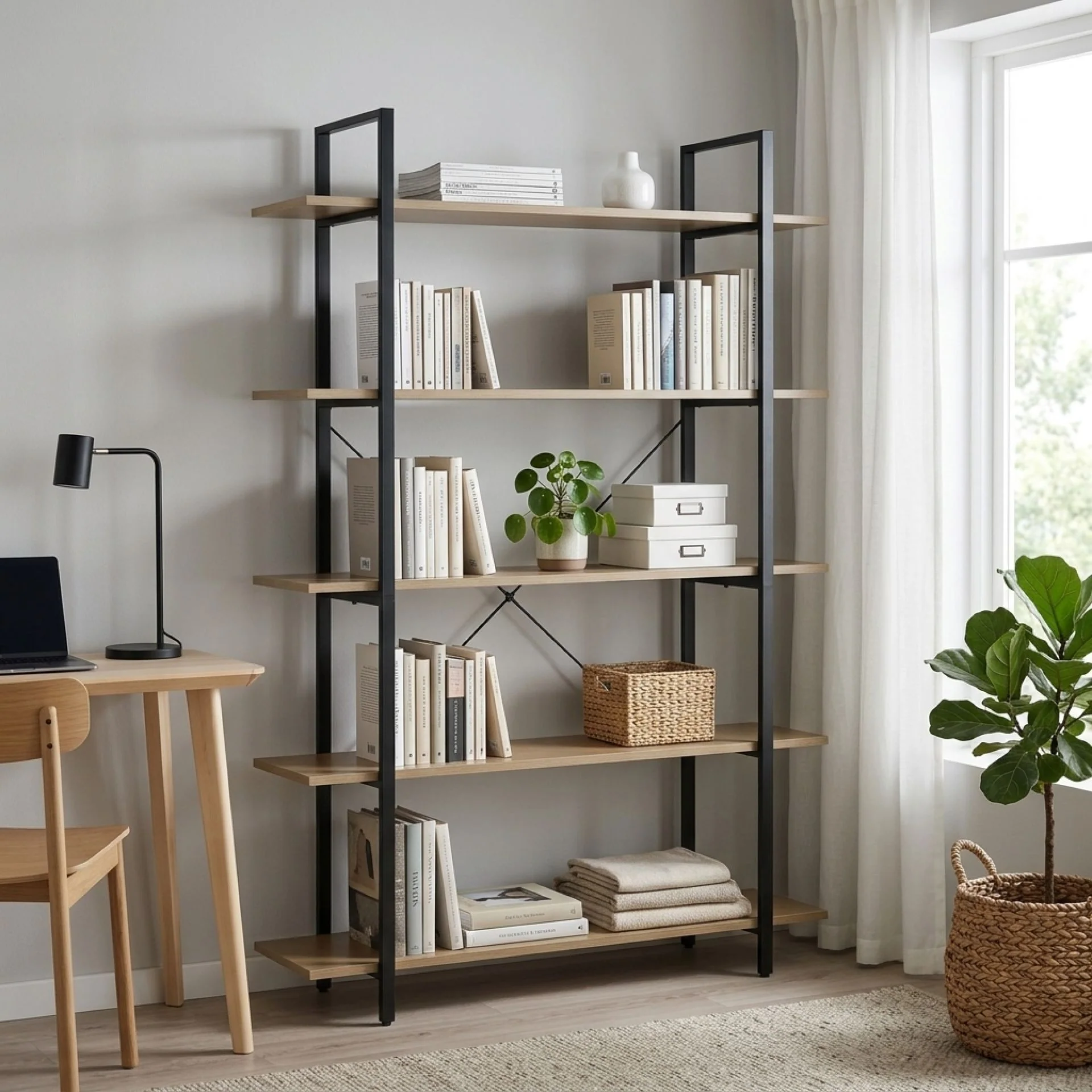 Forge 5 Tier Bookshelf - Light Grey Wood