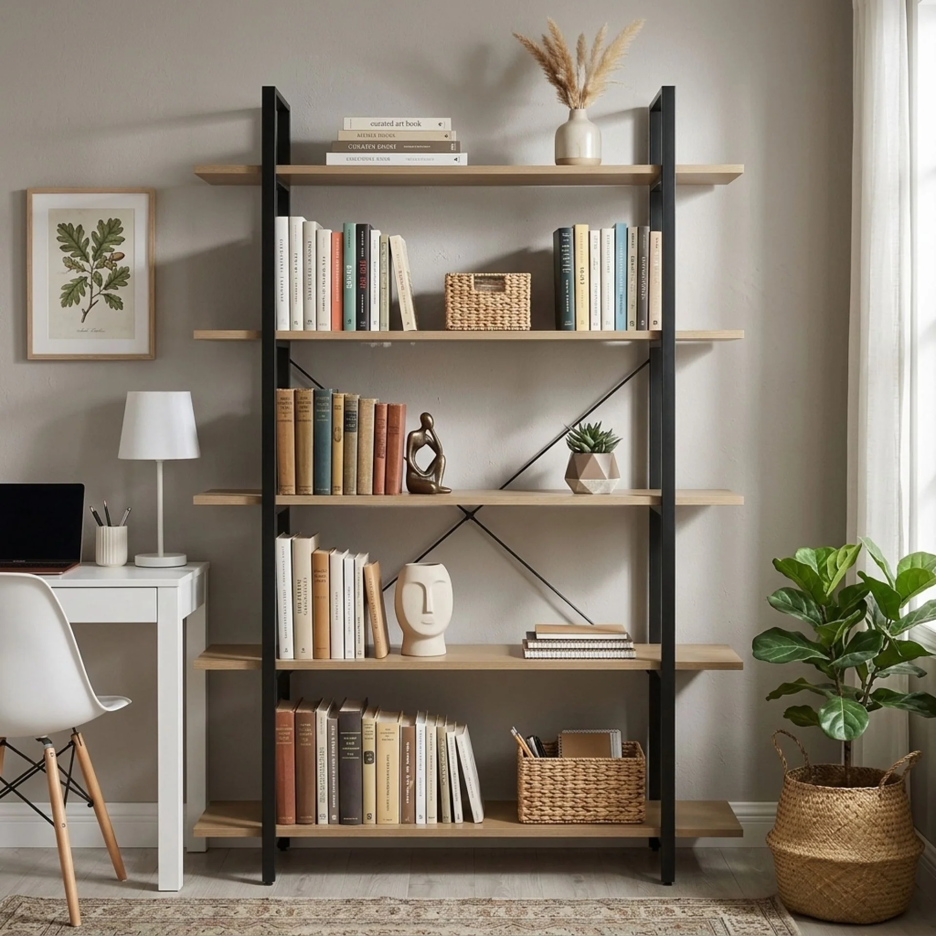Forge 5 Tier Bookshelf - Light Grey Wood - Image 4