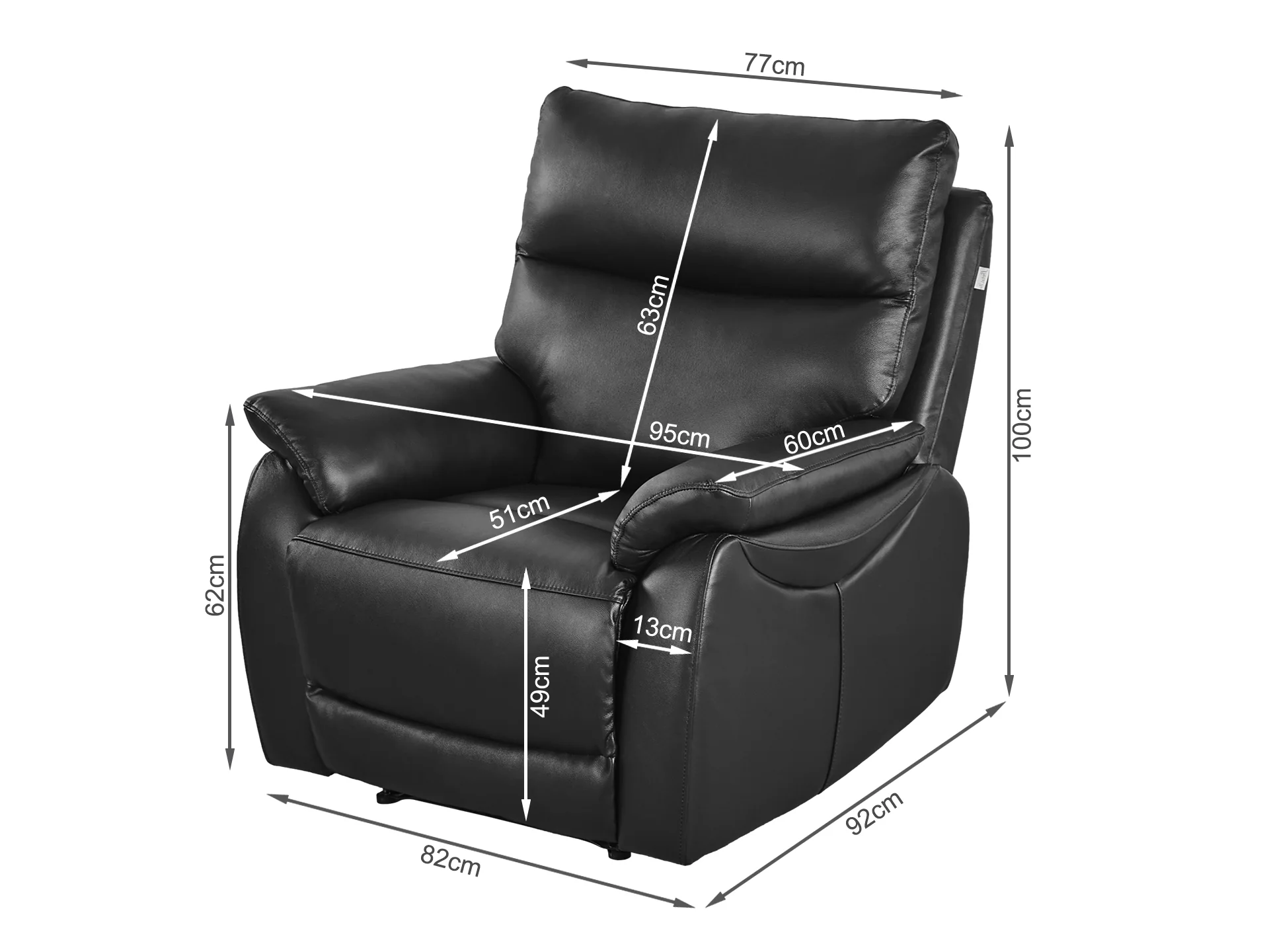 Foxton Full Leather Recliner Chair - Black - Image 11