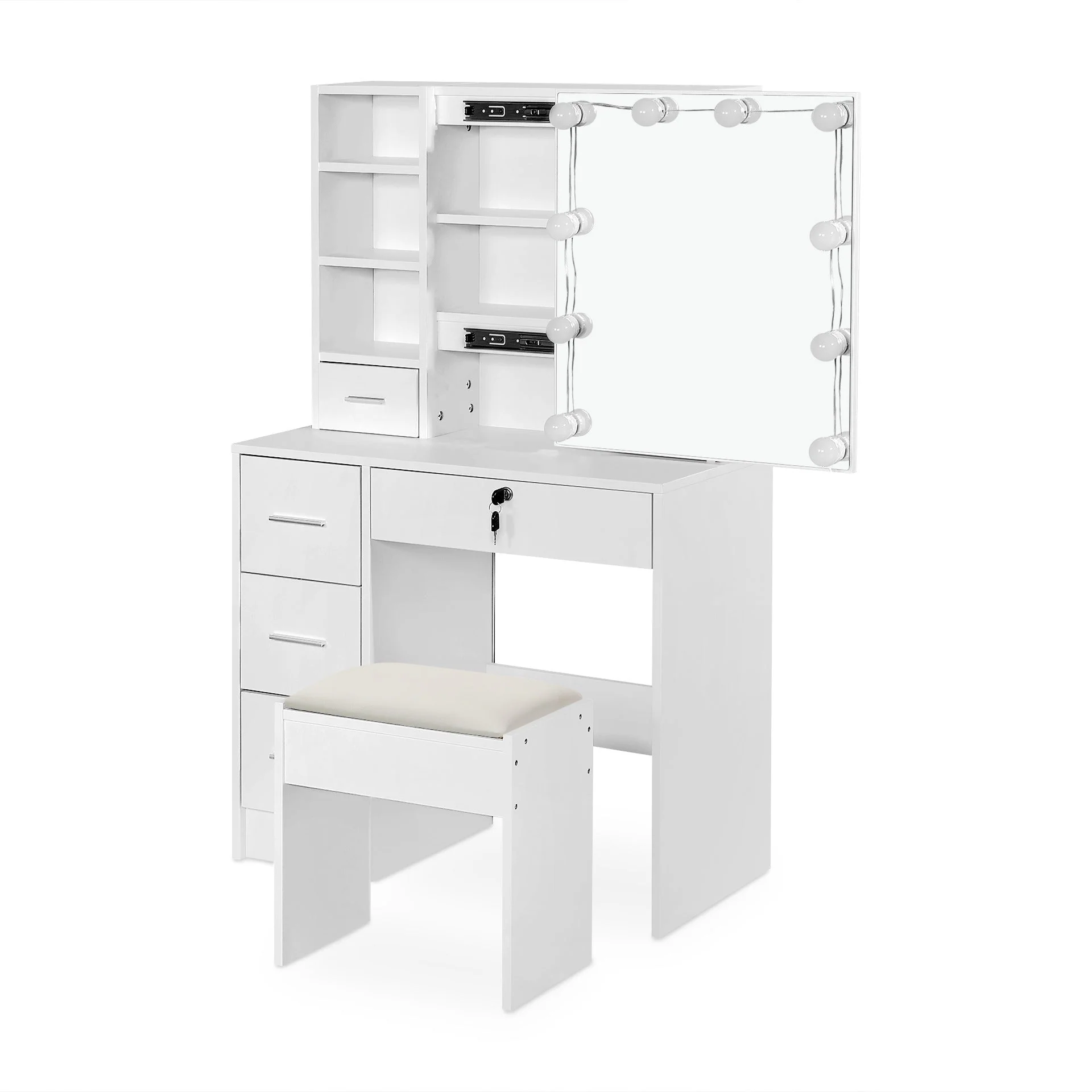 Freesia 2 Piece Dressing Table with Mirror & Stool Set - White - Image 13