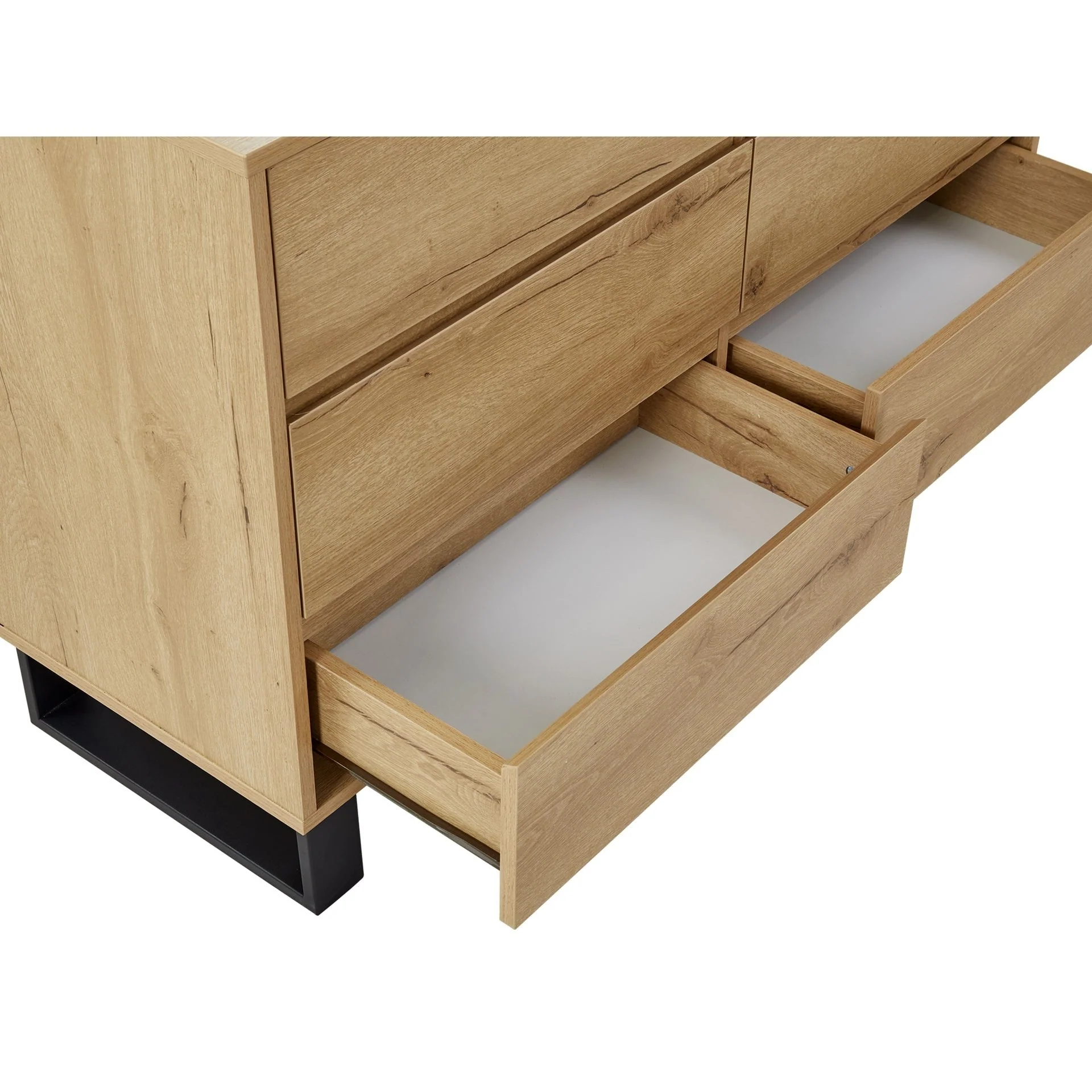 Frohna Low Boy 6 Drawers Chest Dresser with Mirror - Oak - Image 15