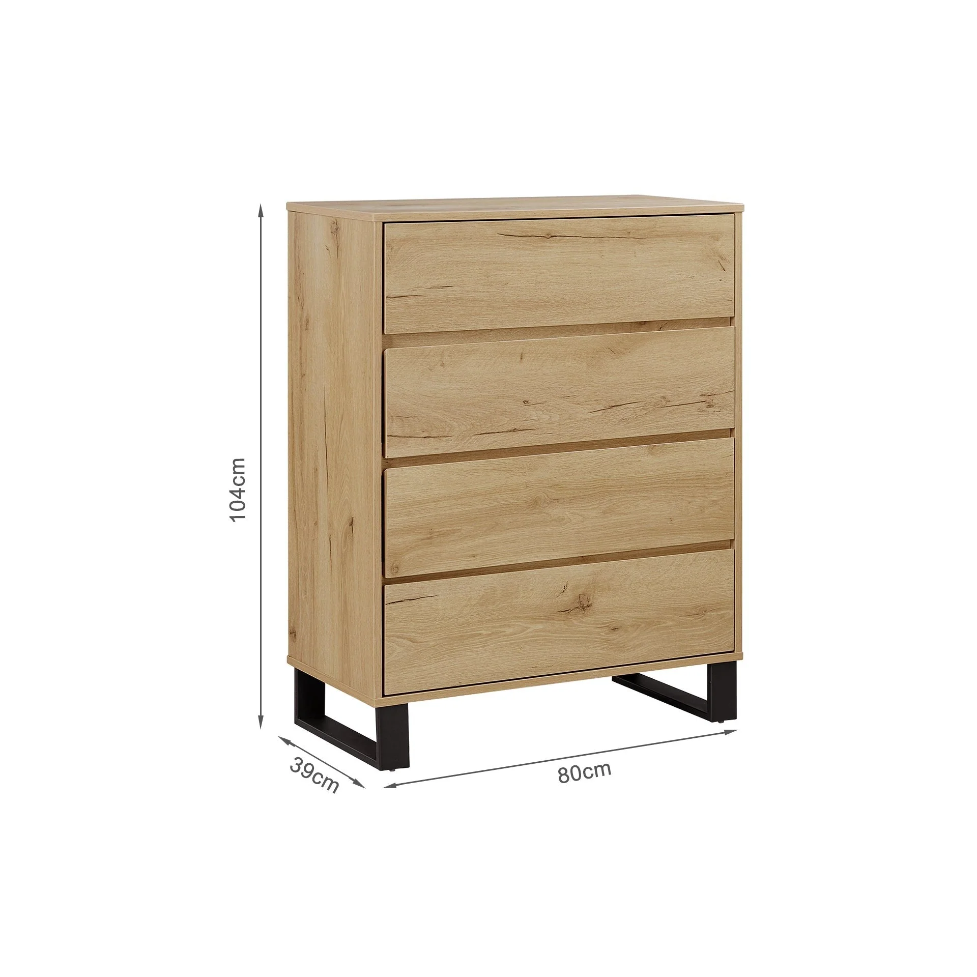 Frohna Tallboy 4 Drawer Chest Dresser - Oak - Image 14