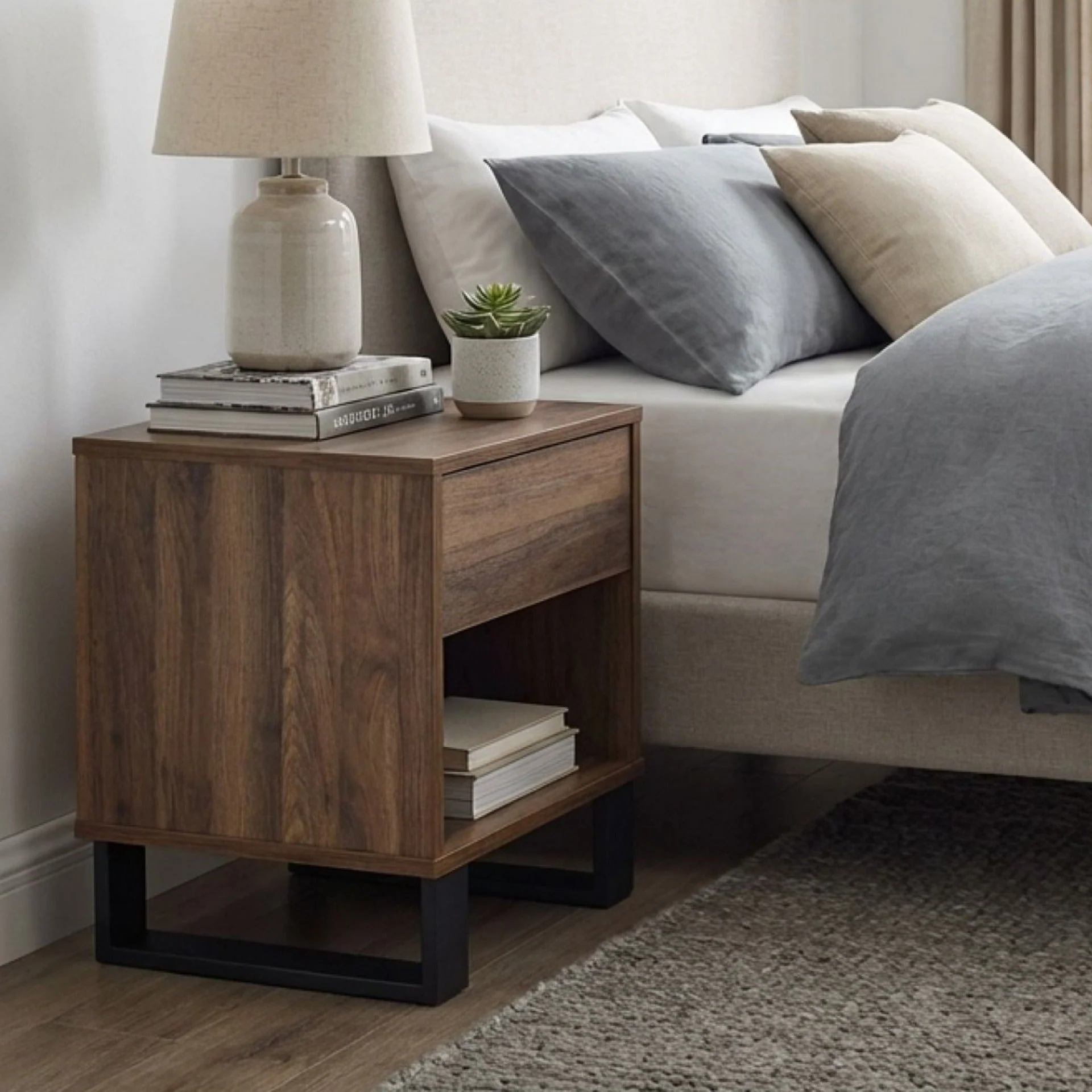 Frohna Wooden Bedside Table Nightstand - Walnut - Image 5