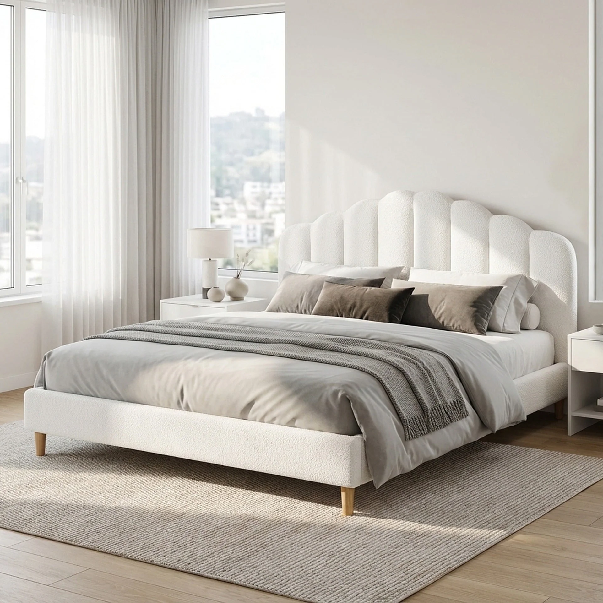 Gairich Boucle King Bed Frame - White - Image 3