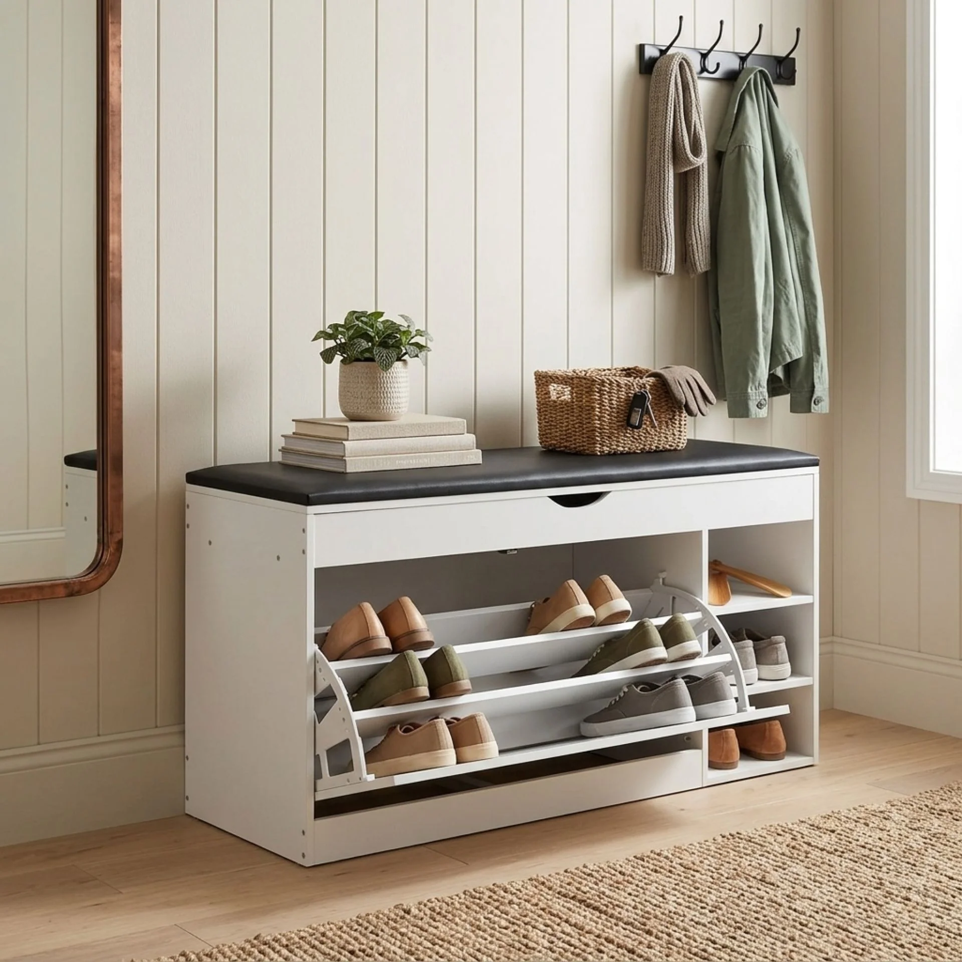 Gannet Shoe Rack Storage Cabinet 3 Layer - White + Black - Image 2