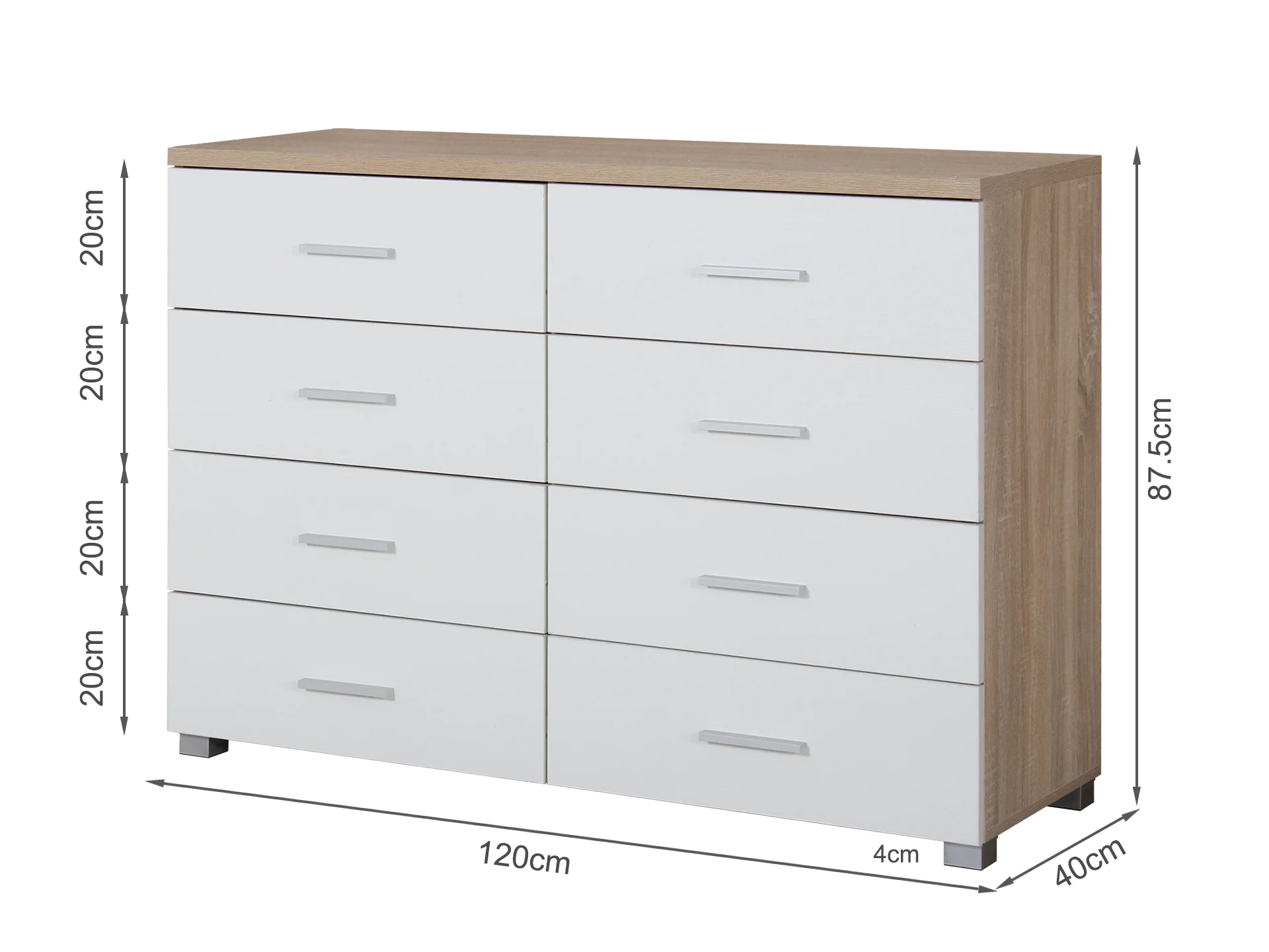 GARRETT Low Boy 8 Drawer Chest Dresser - Oak - Image 3