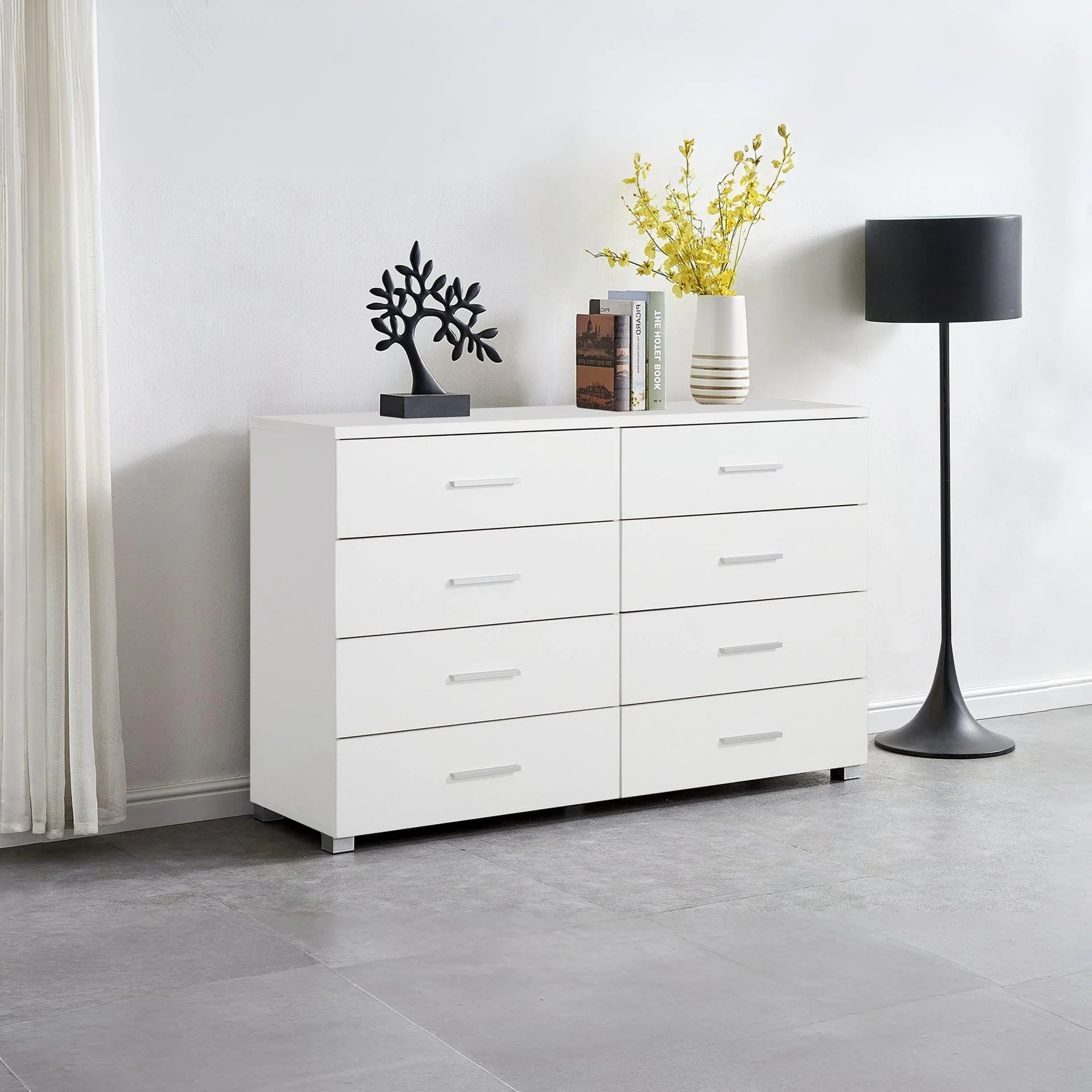 GARRETT Low Boy 8 Drawer Chest Dresser - WHITE
