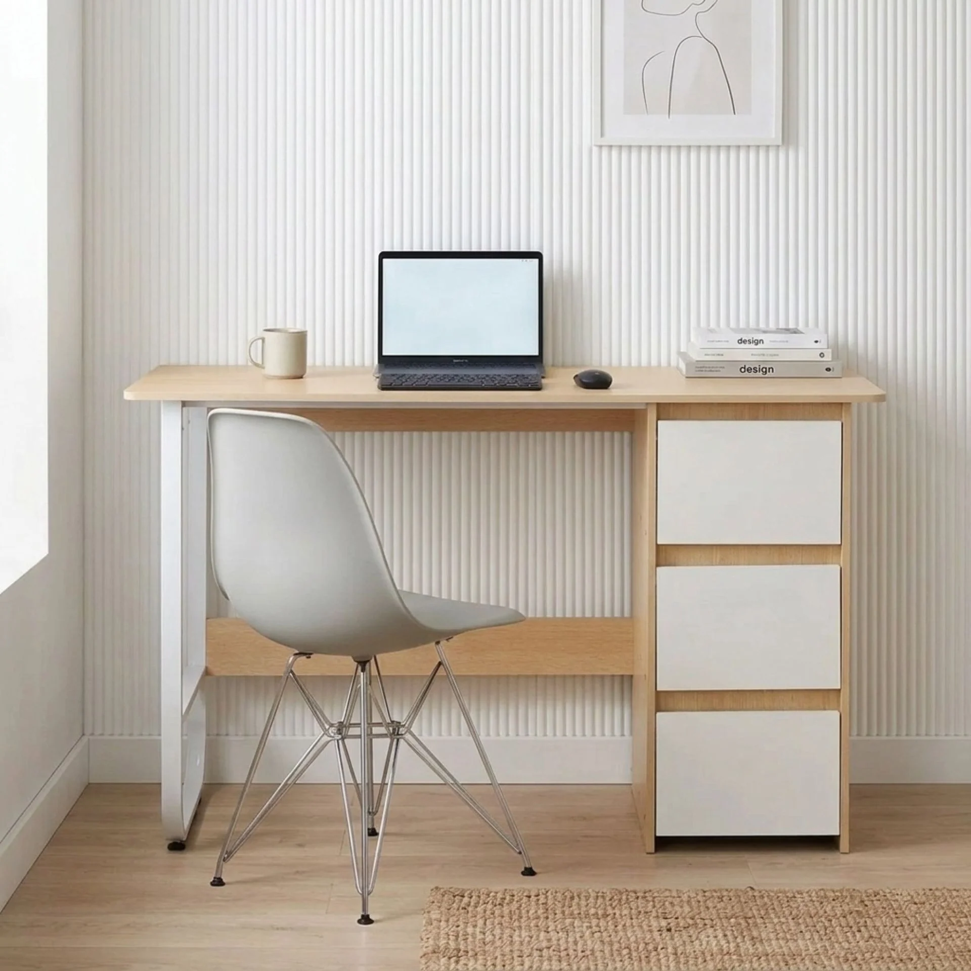 Gavin 120cm Computer Desk with Drawers - Natural + White - Image 5