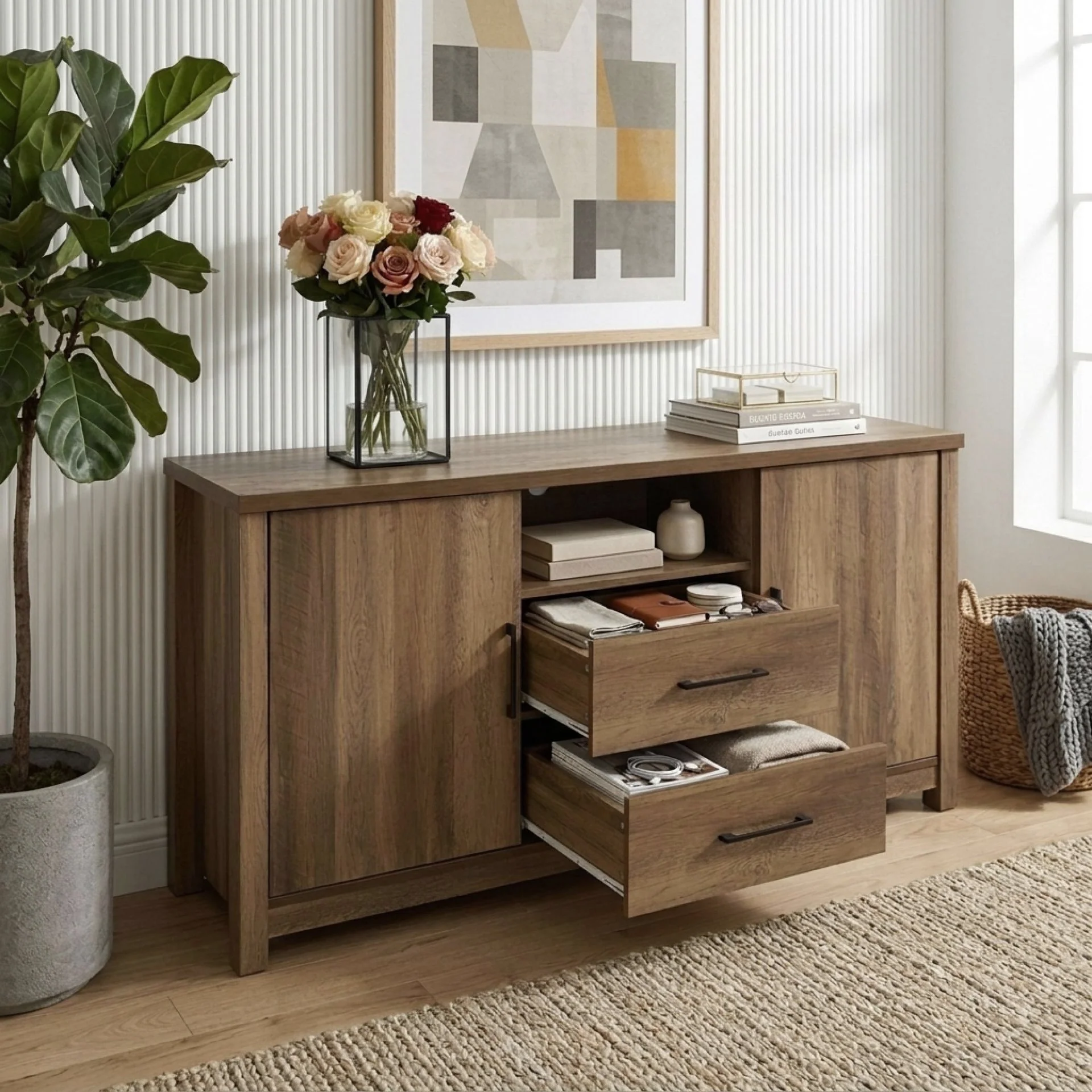 Georgie Sideboard Buffet Table - Knotty Oak - Image 2