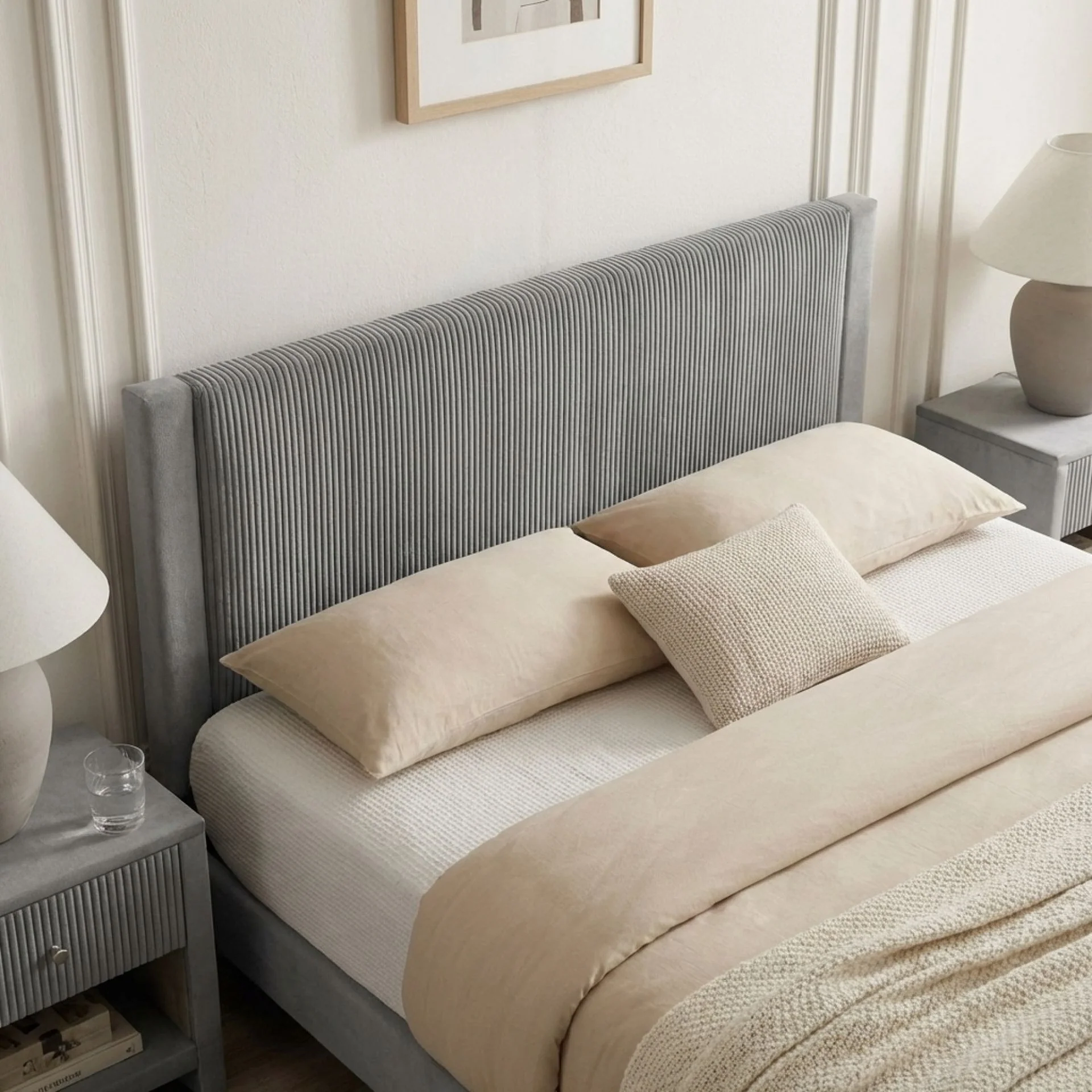 Gower Velvet Queen Bed Frame with 4 Drawers - Grey - Image 5