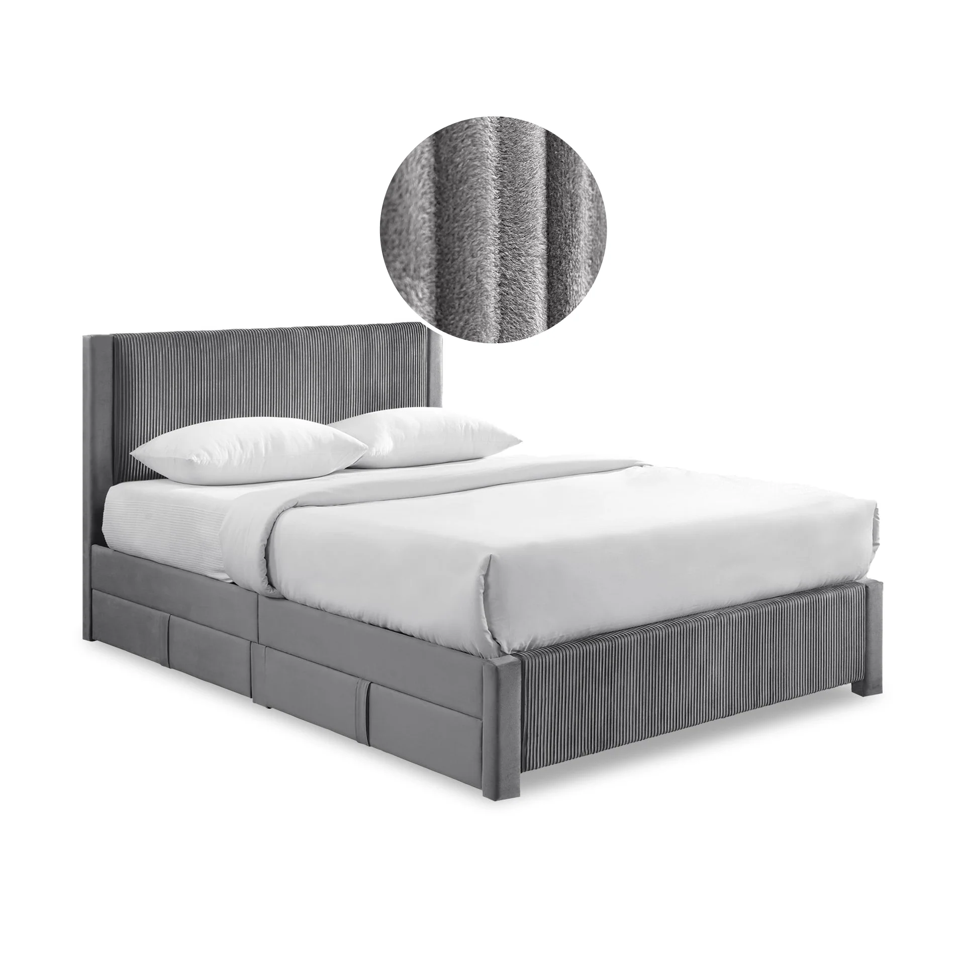Gower Velvet Queen Bed Frame with 4 Drawers - Grey - Image 7