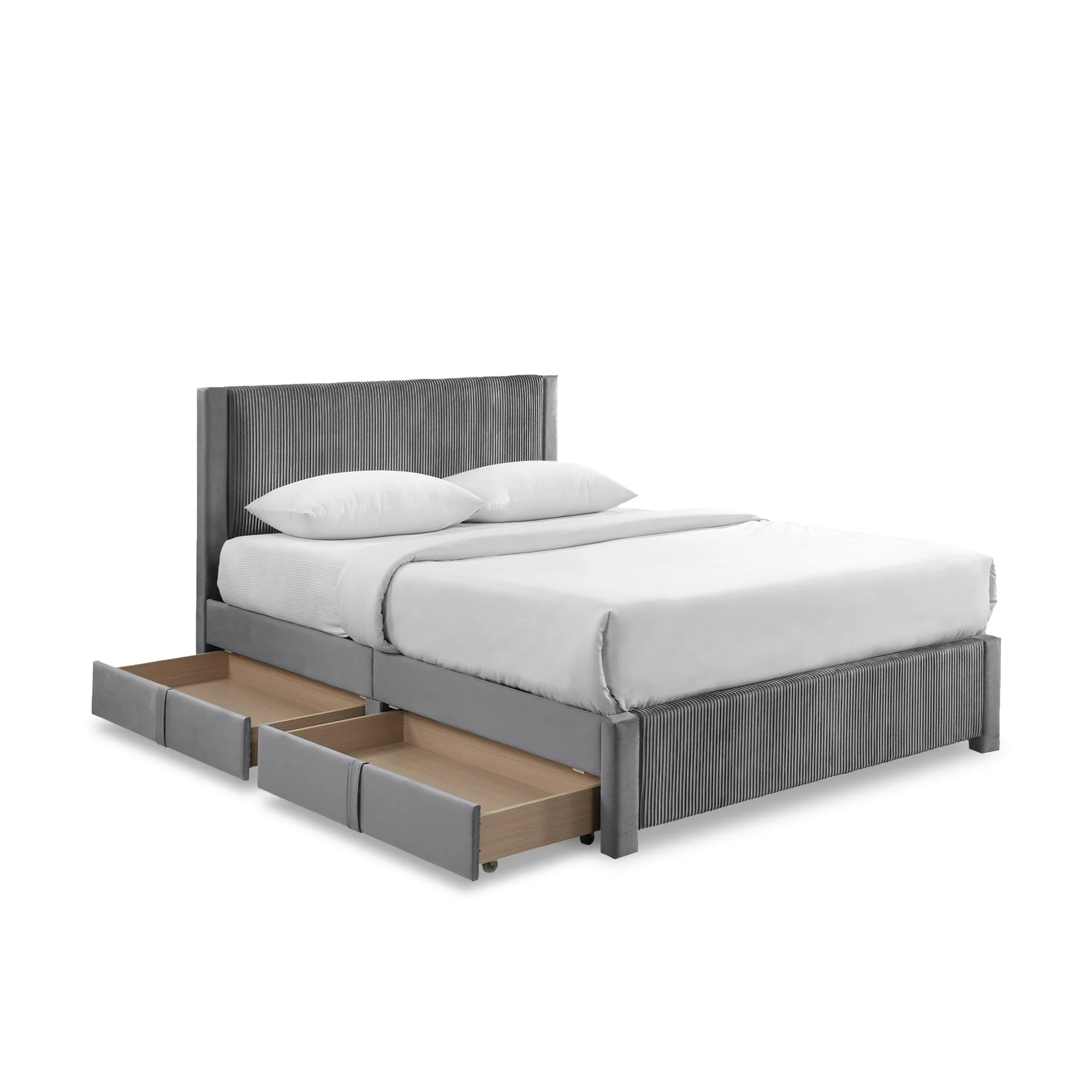 Gower Velvet Queen Bed Frame with 4 Drawers - Grey - Image 8
