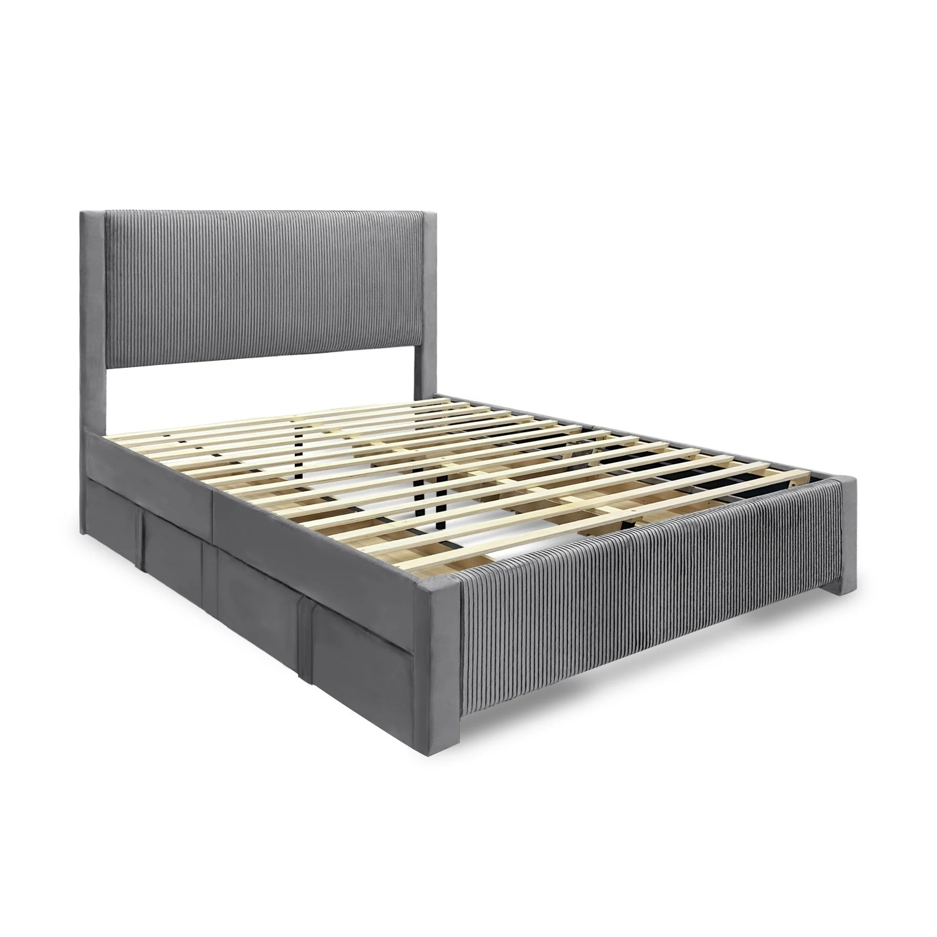 Gower Velvet Queen Bed Frame with 4 Drawers - Grey - Image 9
