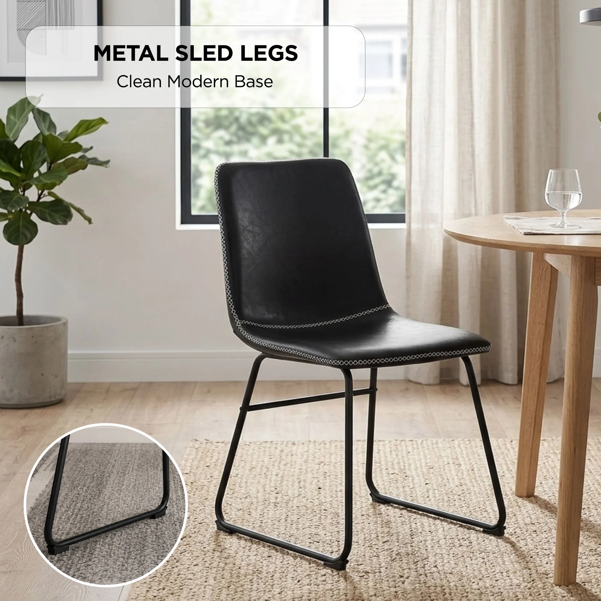 Grayson PU Leather Dining Chair - Set of 2 - Black - Image 6