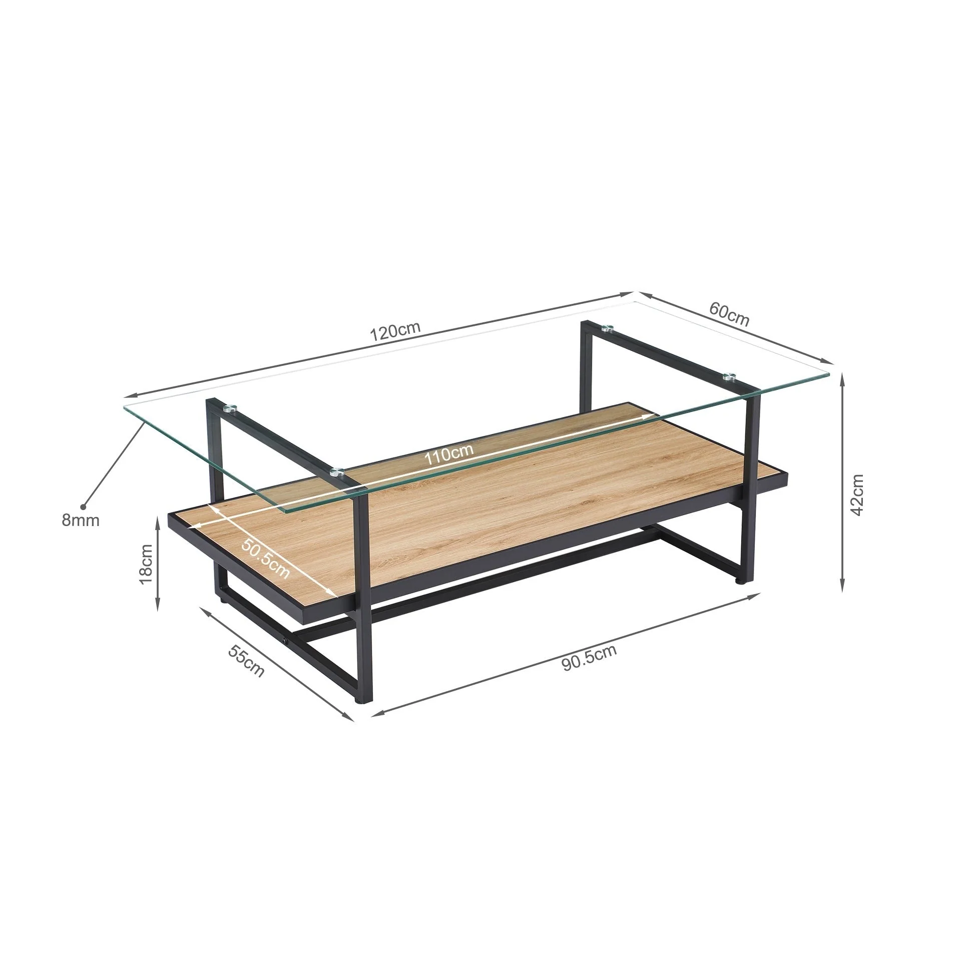 Hala Tempered Glass Top Coffee Table - Oak + Black - Image 6