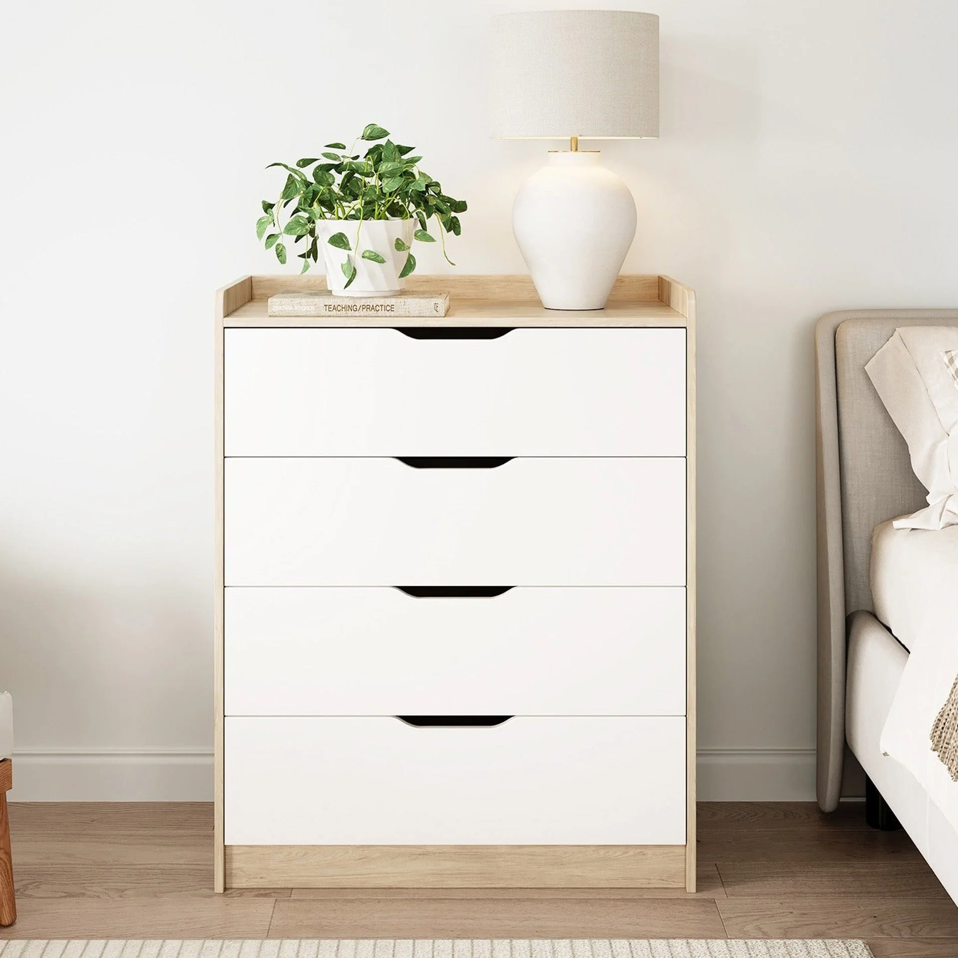 Haley 4 Drawers Tallboy - Oak + White