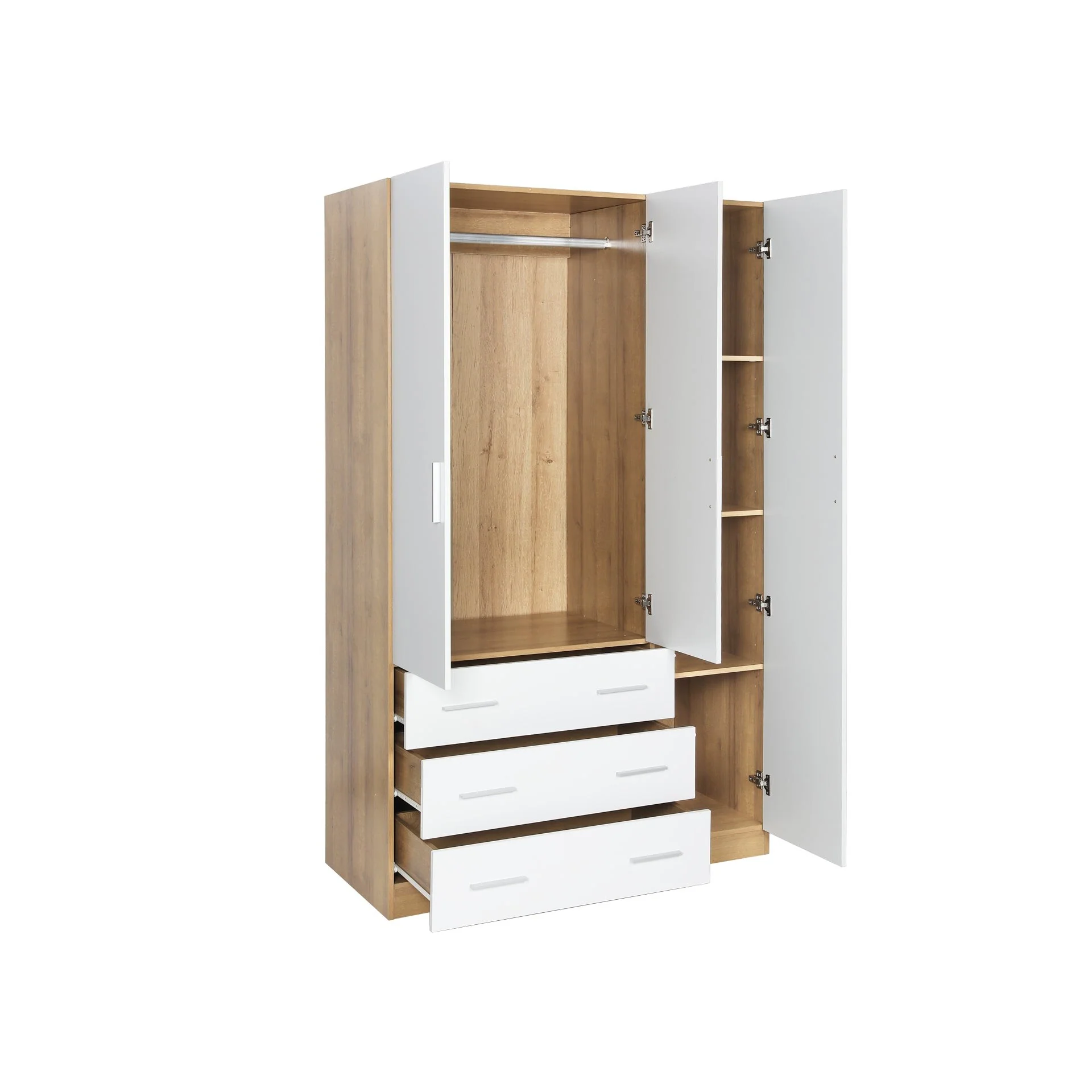 Harris 3 Door Wardrobe with 3 Drawers - Oak + White - Image 5