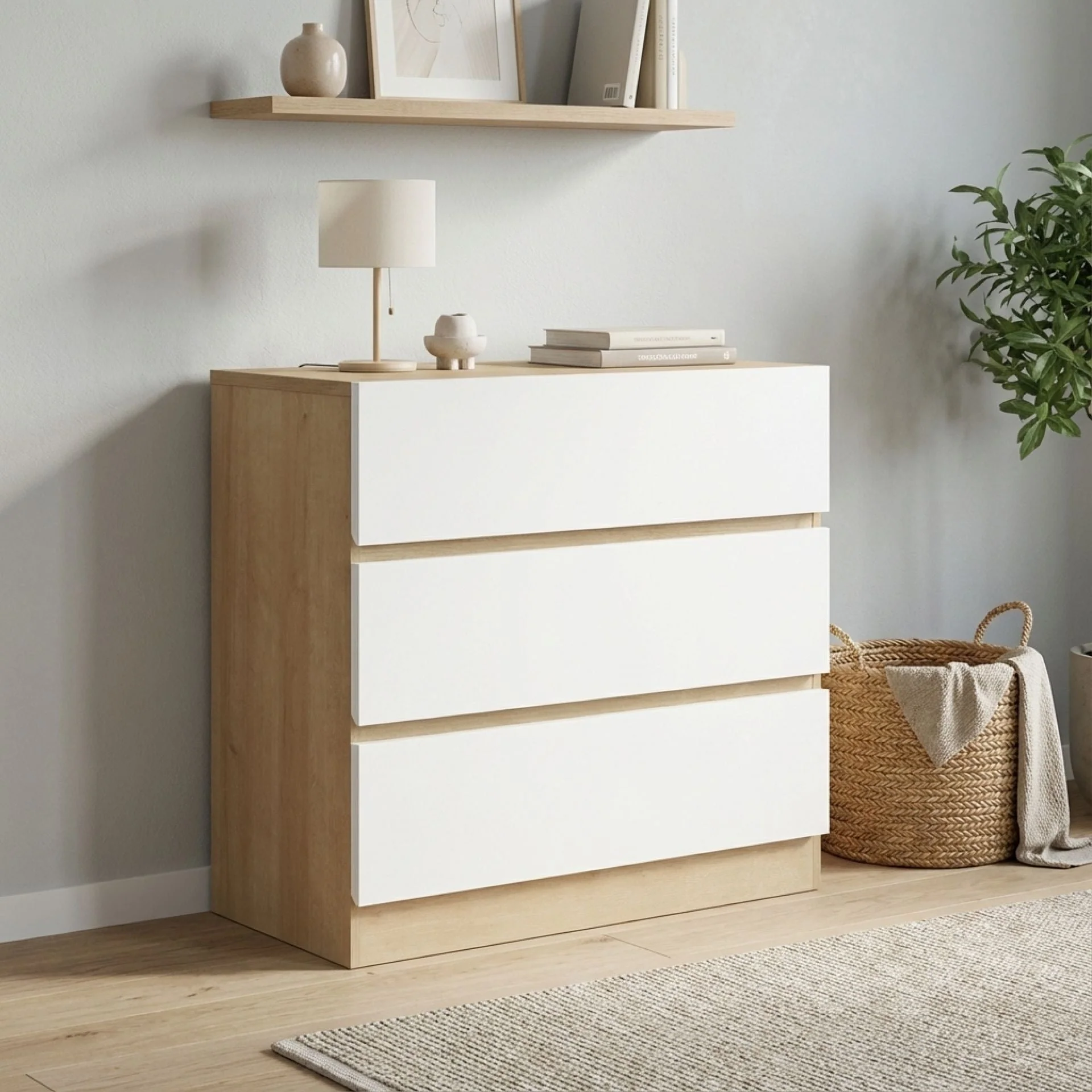 Harris 3 Drawers Tallboy - Oak + White - Image 4