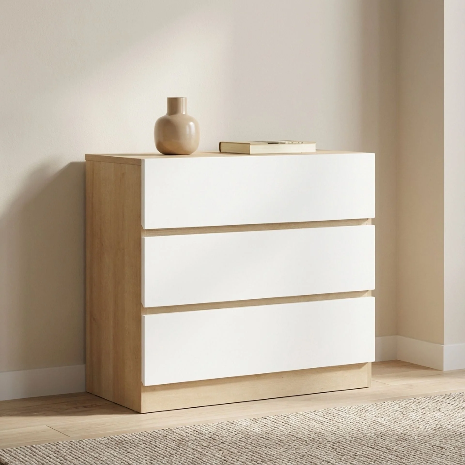 Harris 3 Drawers Tallboy - Oak + White - Image 5