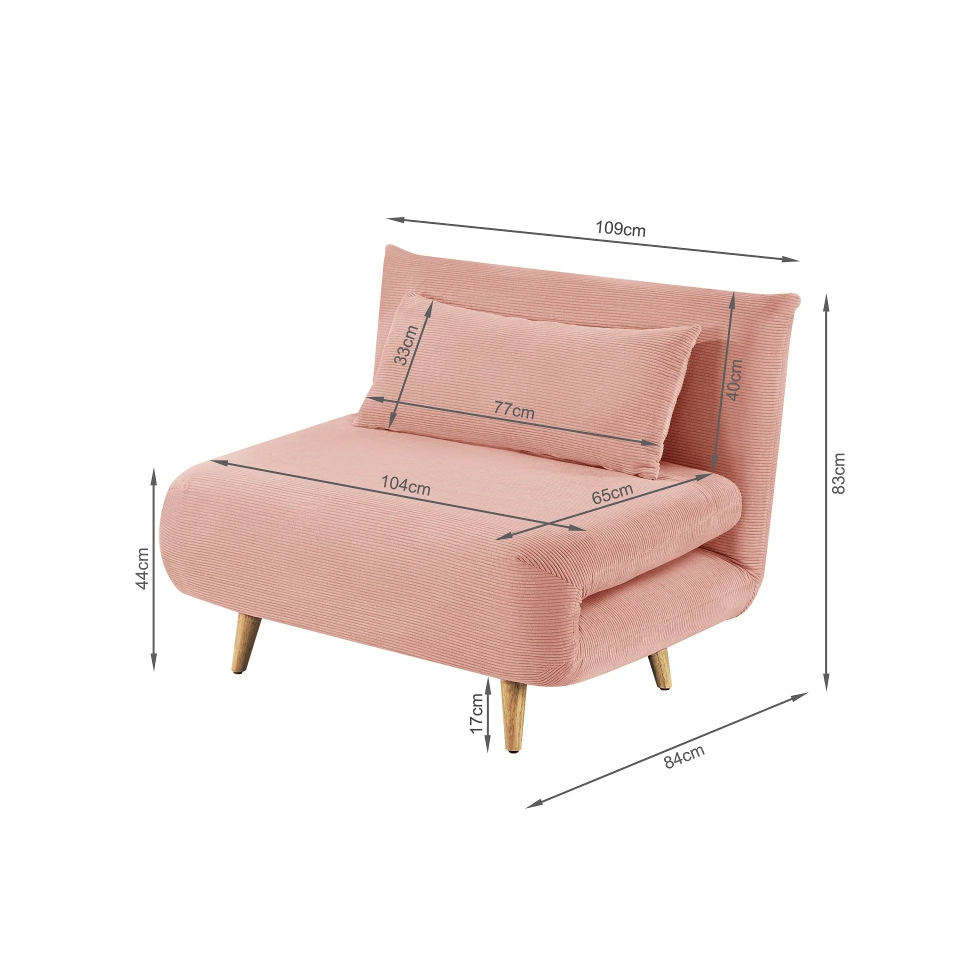 Hastings 1 Seater Fold-Out Sofa Bed - Pink - Image 15