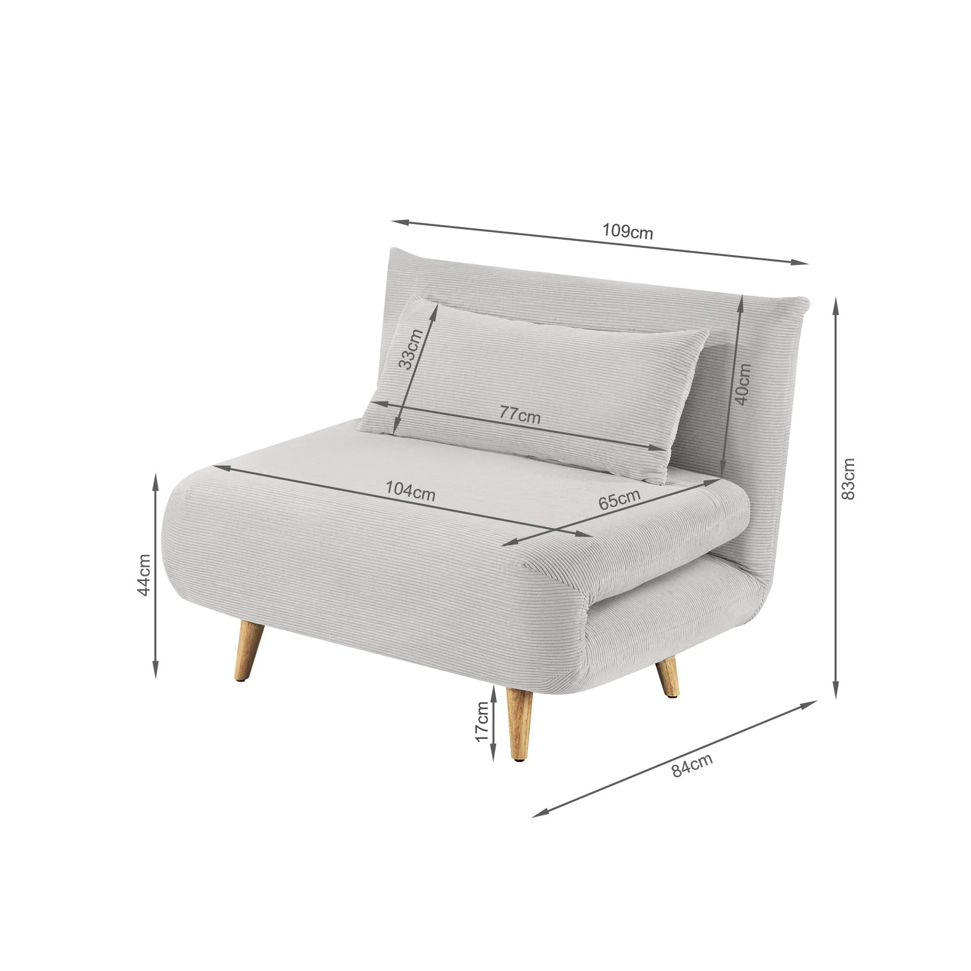 Hastings 1 Seater Fold-Out Sofa Bed - Grey - Image 16