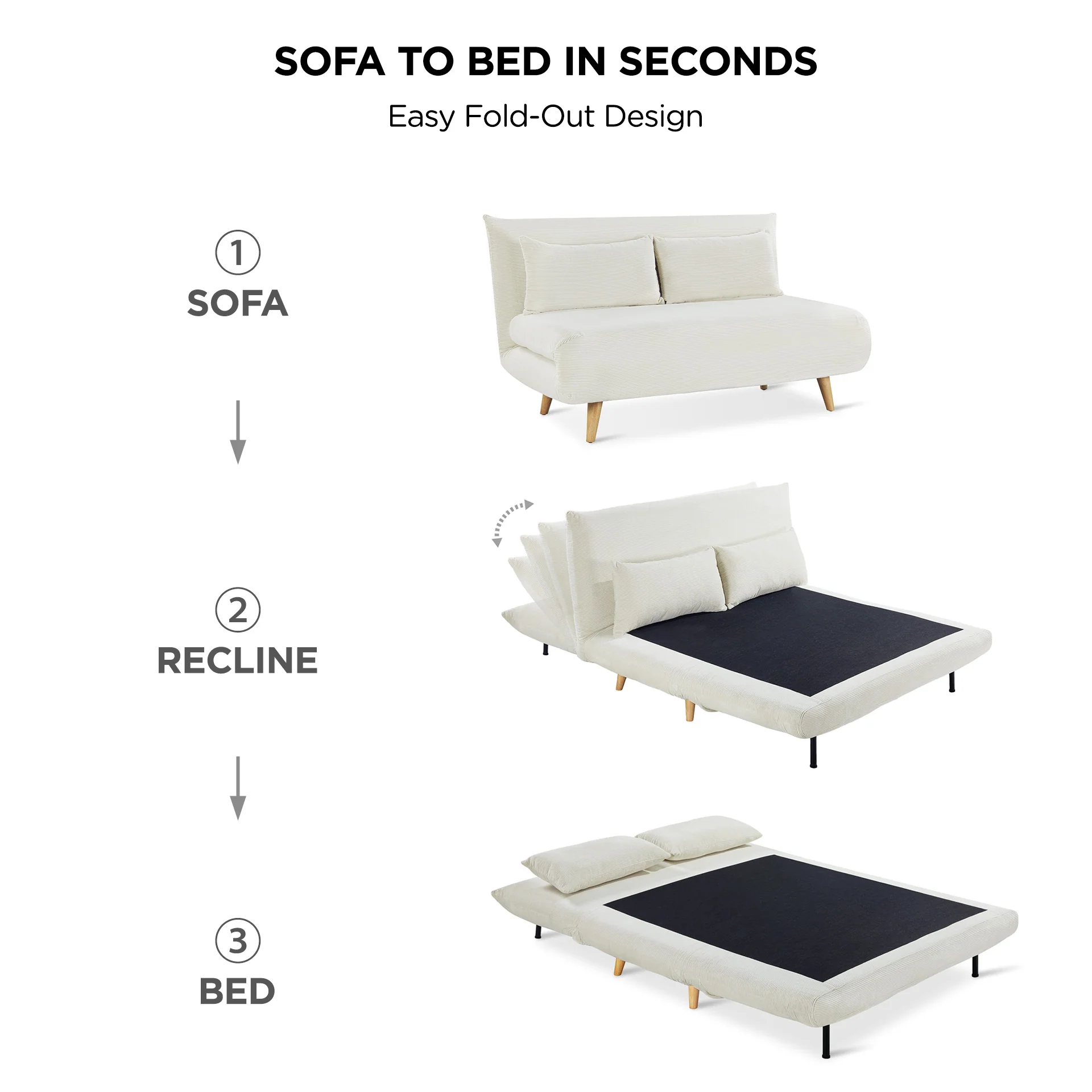 Hastings 2 Seater Fold-Out Sofa Bed - Beige - Image 2