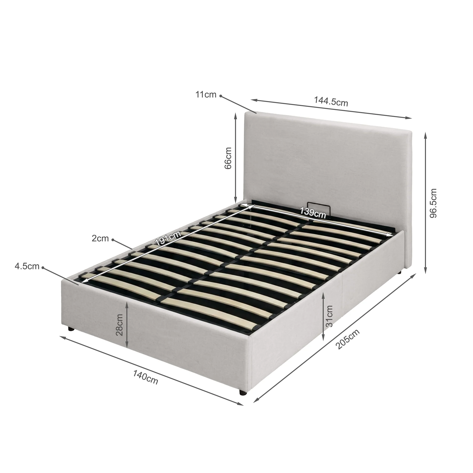 Hauora Double Gas Lift Bed Frame - Beige - Image 18