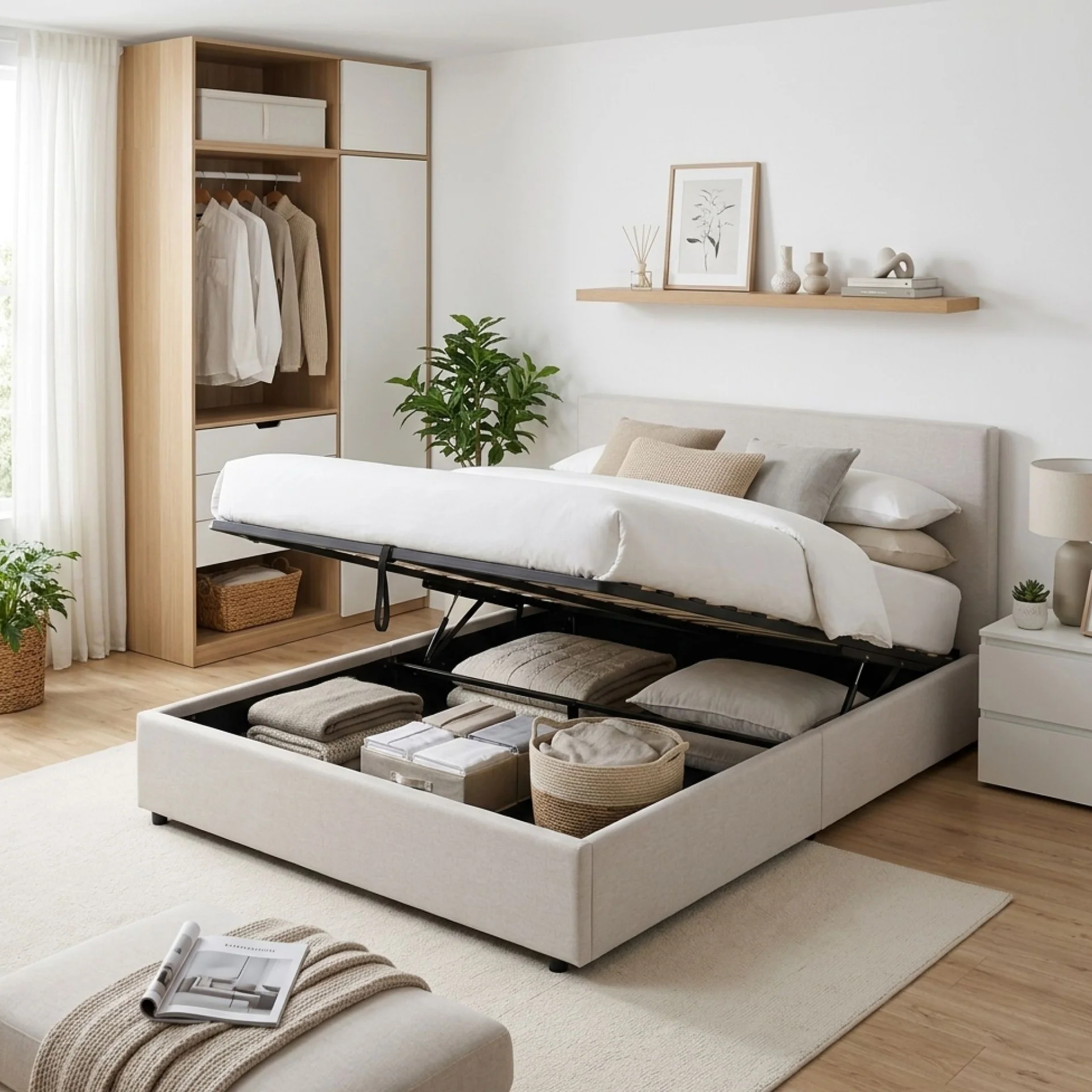 Hauora Queen Gas Lift Bed Frame - Beige