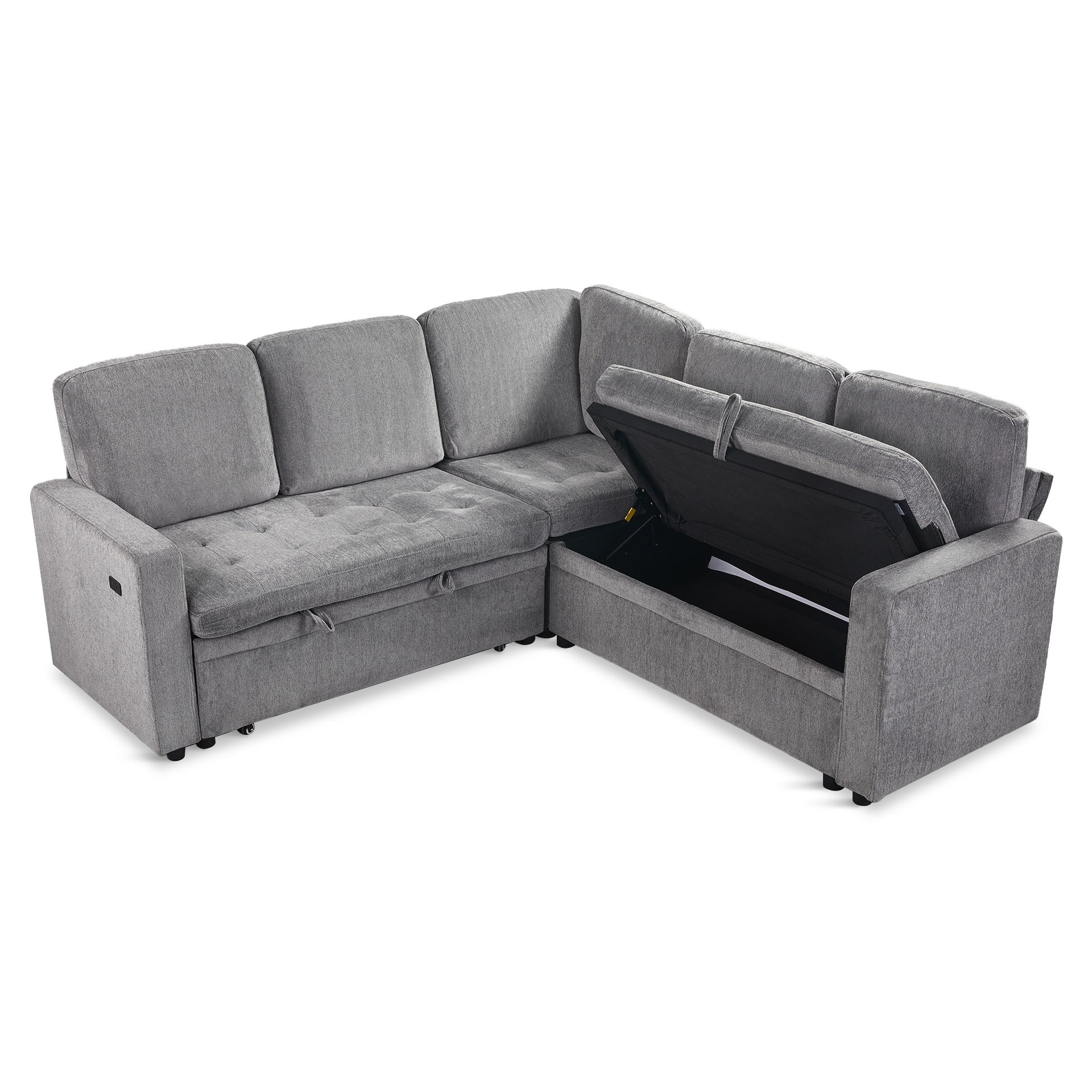 Haven L-Shaped Sofa Bed with Storage - Dark Grey - Image 10