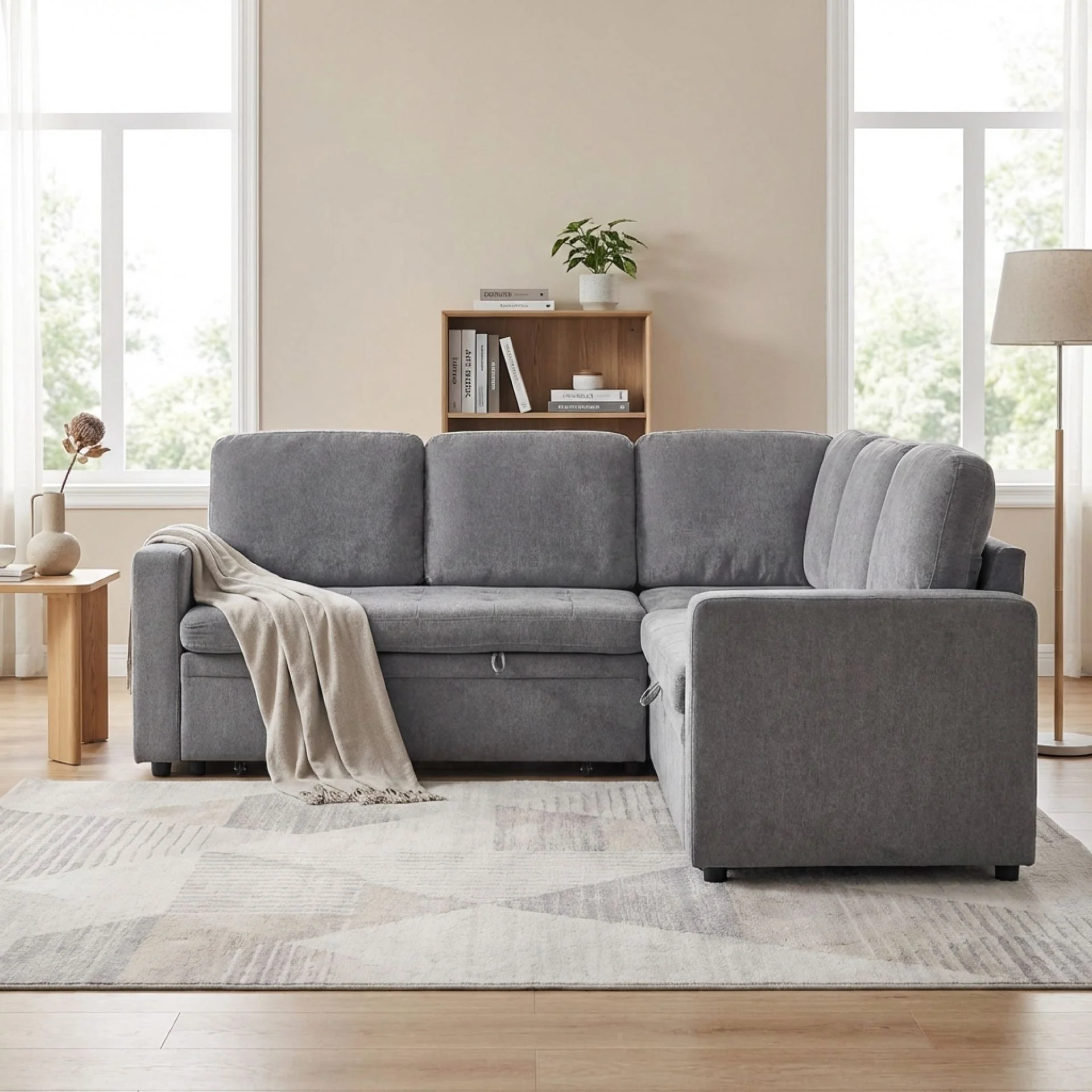 Haven L-Shaped Sofa Bed with Storage - Dark Grey - Image 3