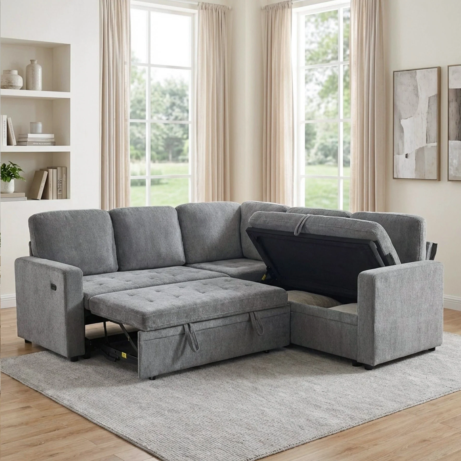 Haven L-Shaped Sofa Bed with Storage - Dark Grey - Image 4