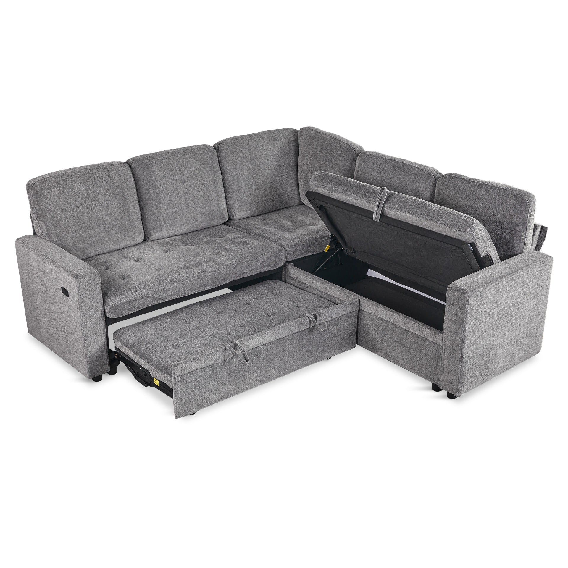 Haven L-Shaped Sofa Bed with Storage - Dark Grey - Image 9