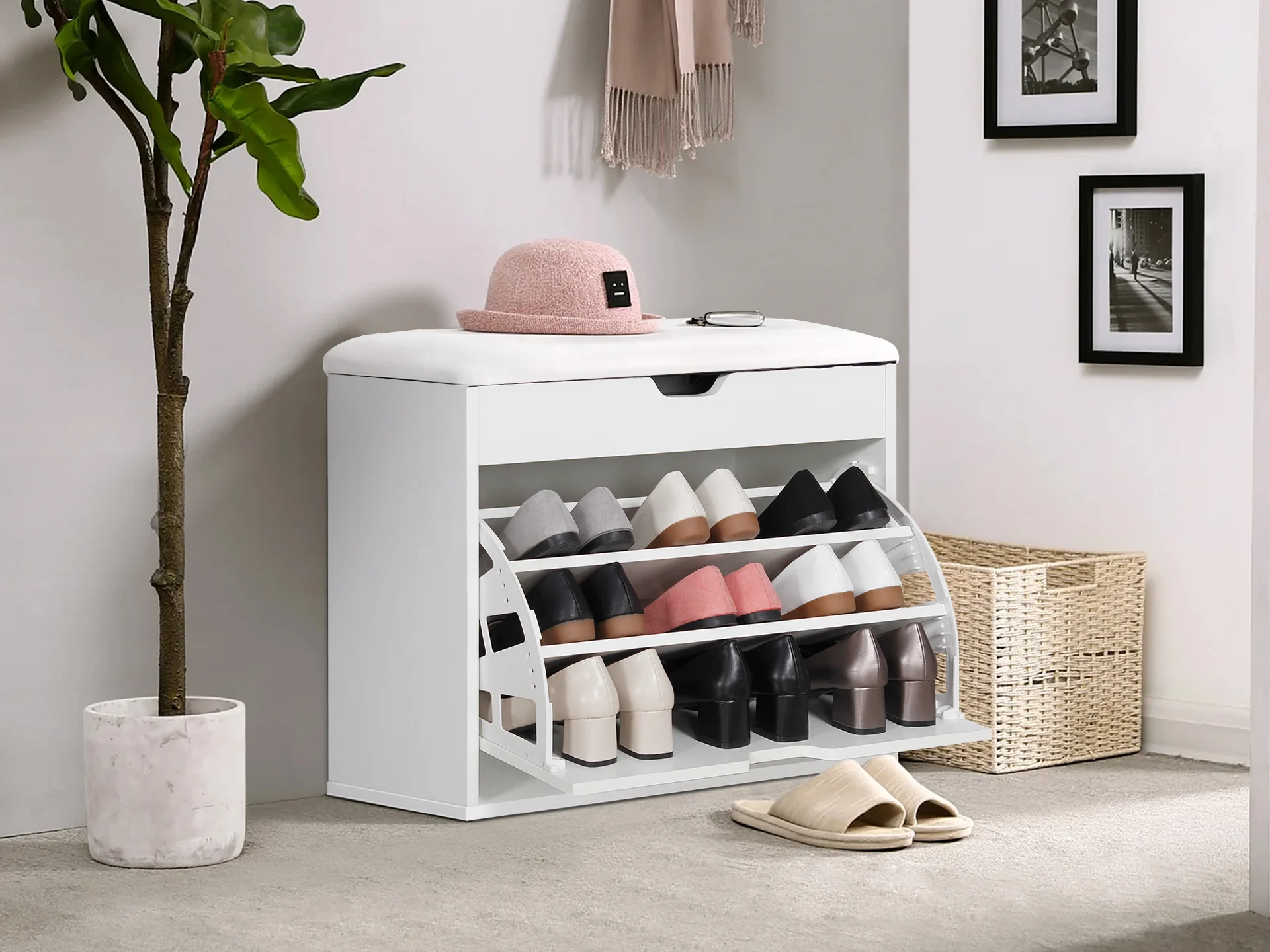 Hawea Shoe Rack Storage Cabinet 3 Layer - White - Image 2