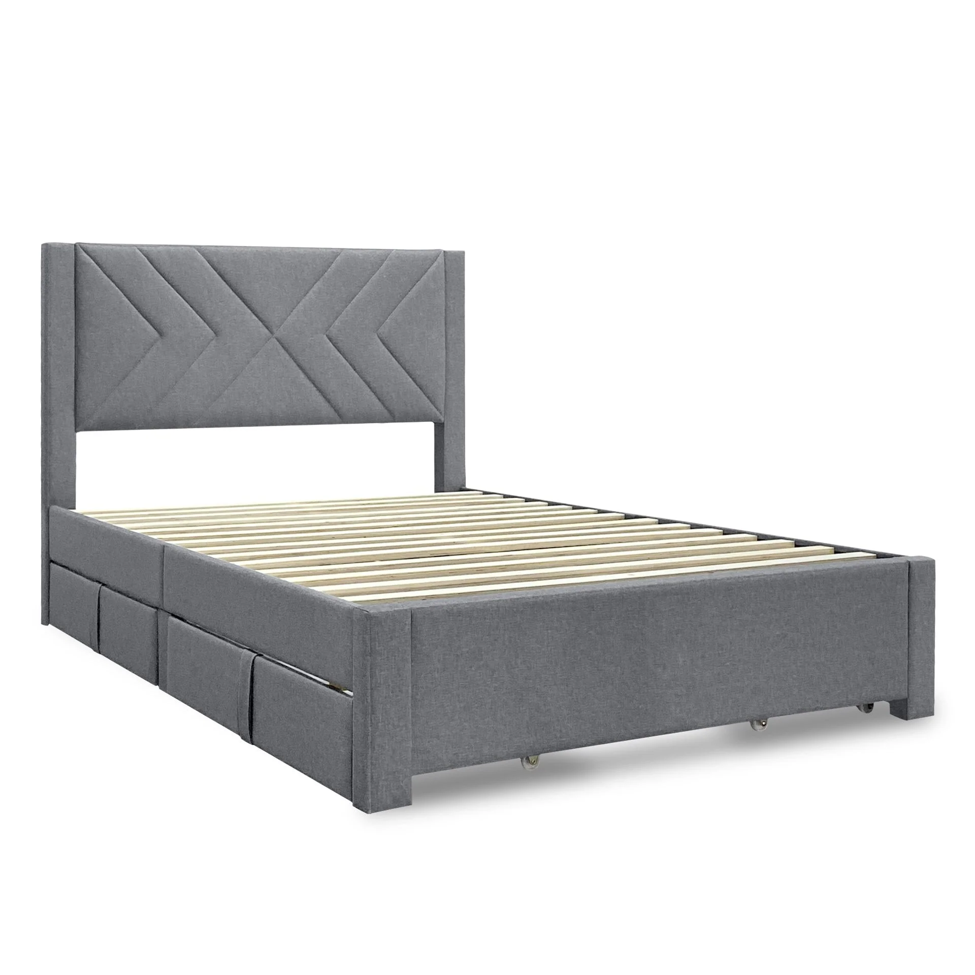 Haydon Double Fabric Bed Frame with 4 Drawers - Light Grey - Image 10