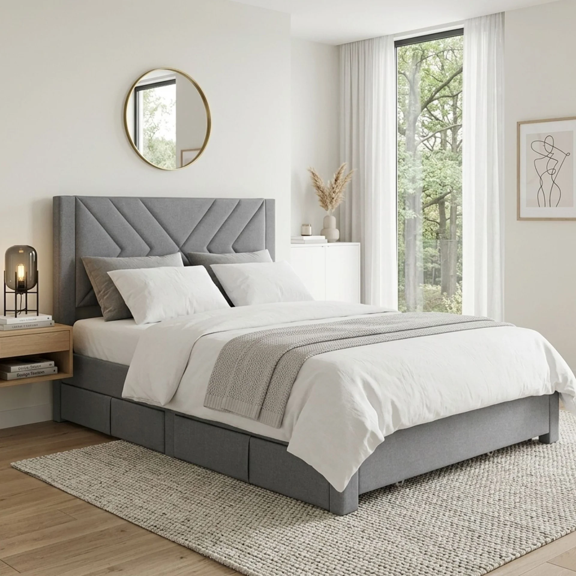 Haydon Double Fabric Bed Frame with 4 Drawers - Light Grey - Image 3