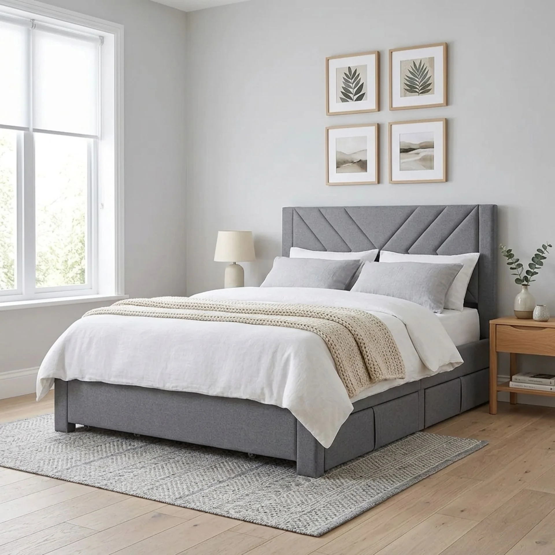 Haydon Double Fabric Bed Frame with 4 Drawers - Light Grey - Image 4