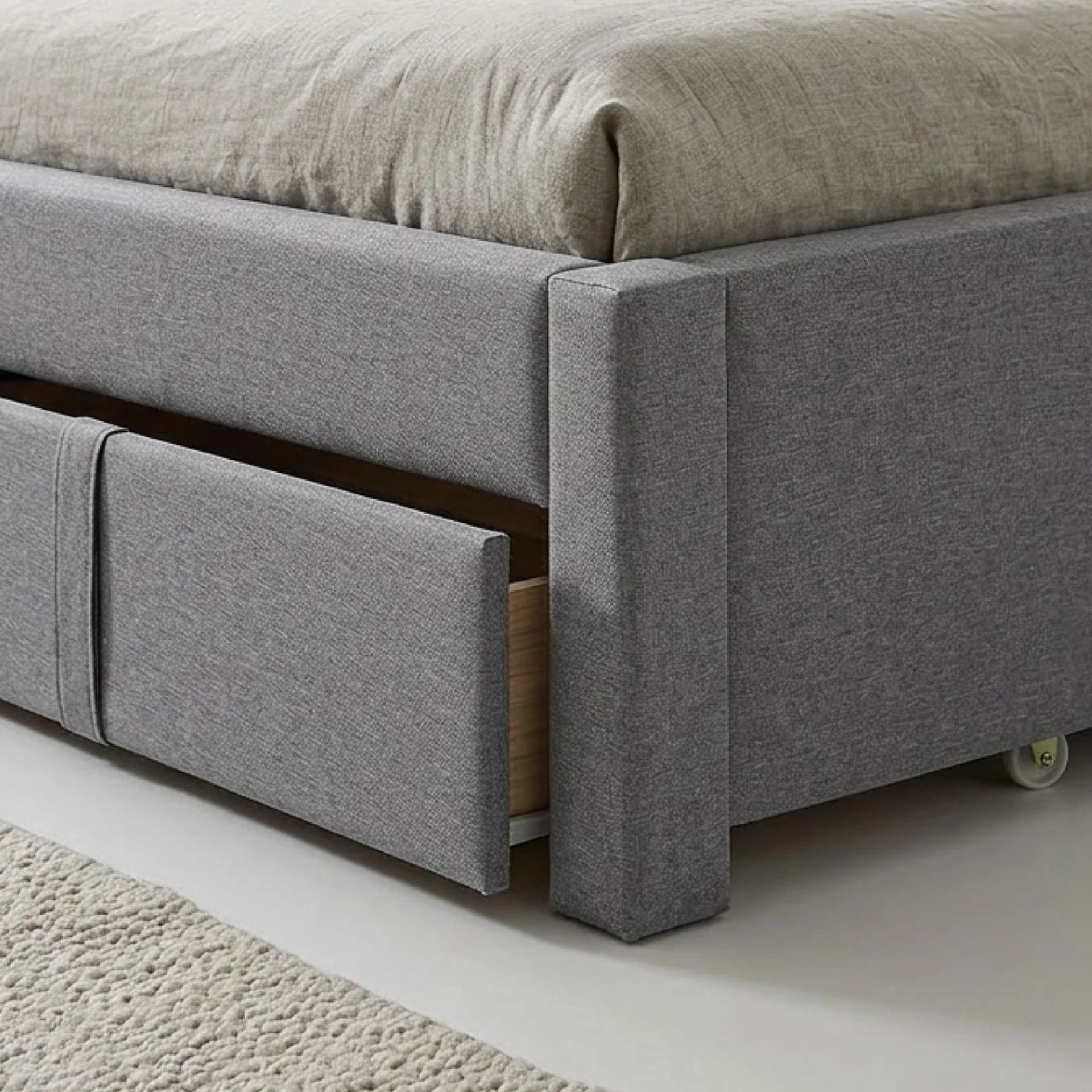 Haydon Double Fabric Bed Frame with 4 Drawers - Light Grey - Image 7