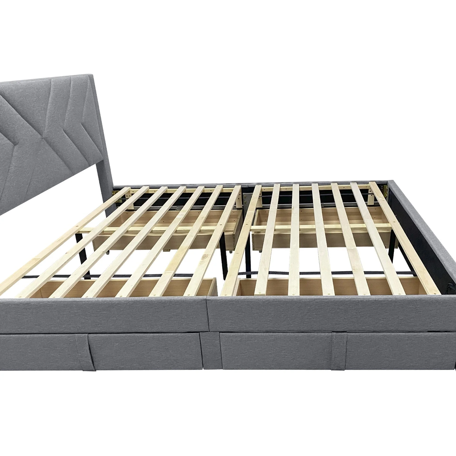 Haydon Queen Fabric Bed Frame with 4 Drawers - Light Grey - Image 10